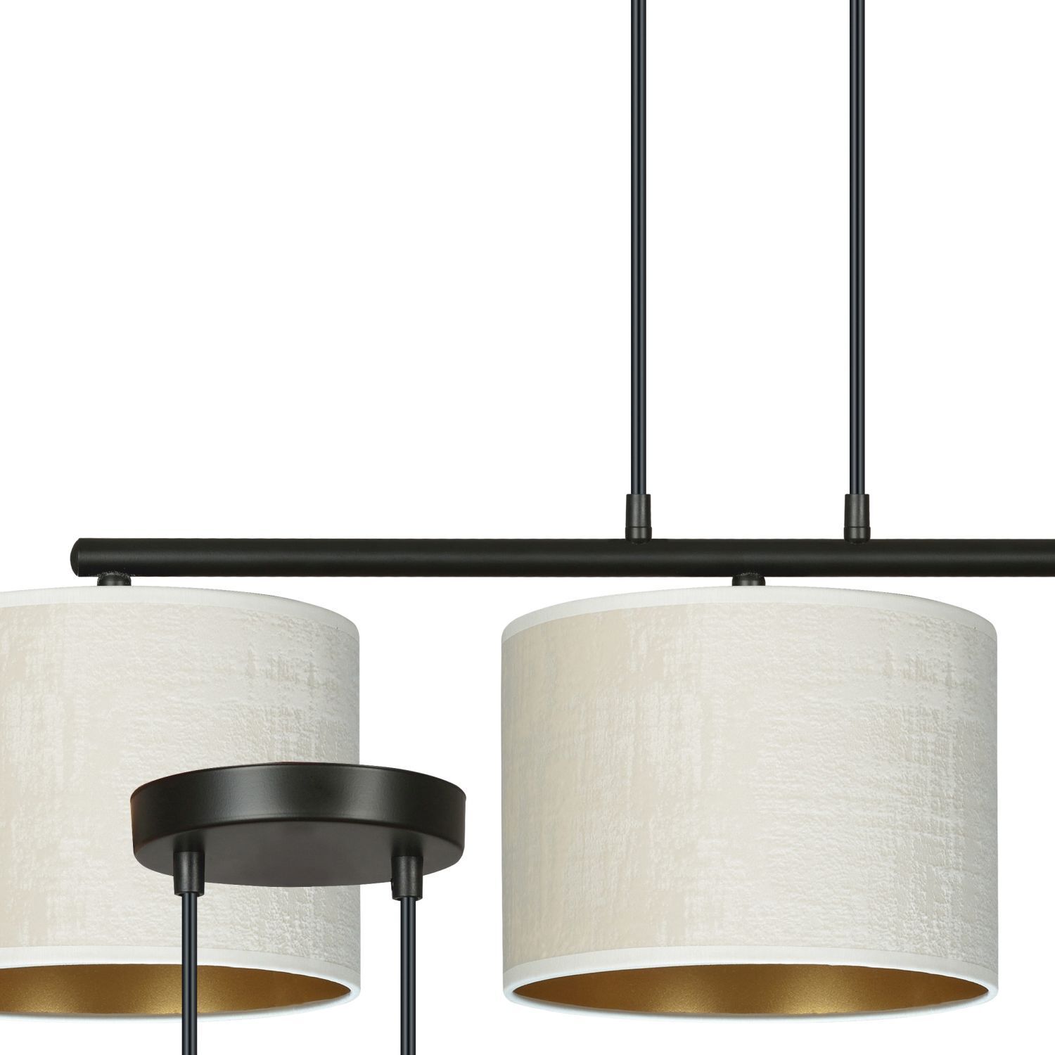 Hängelampe Stoff Metall L: 72 cm Schwarz Weiß Gold 3x E27