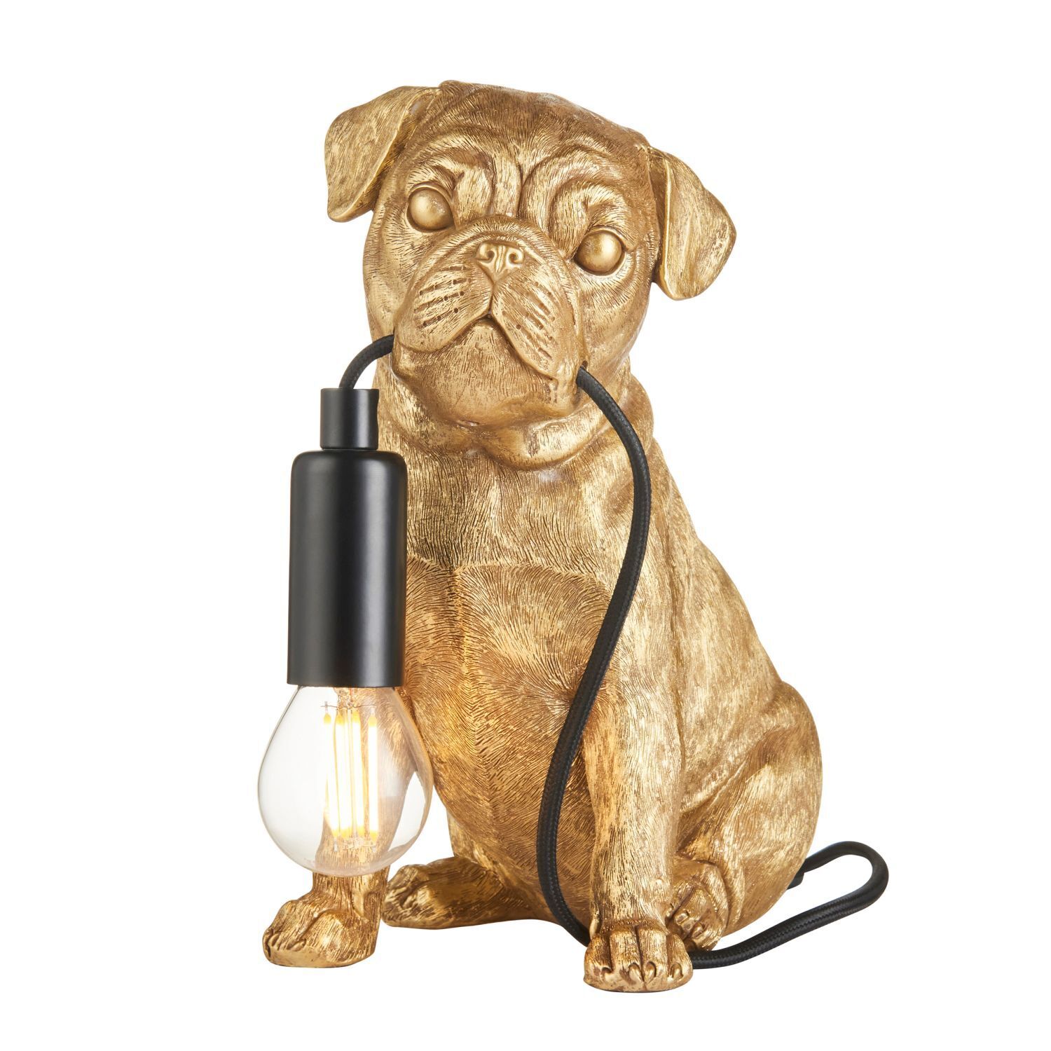 Tischleuchte E14 Polyresin Metall 23,7 cm Hund in Gold antik