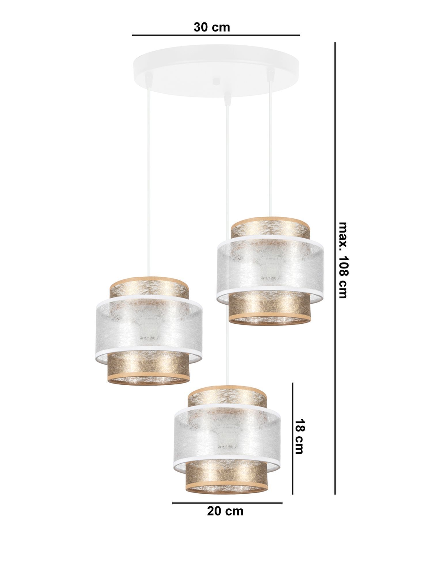 Blendarme Hängelampe Stoffschirme Weiß Gold E27 B:38 cm Leuchte, Deckenleuchte