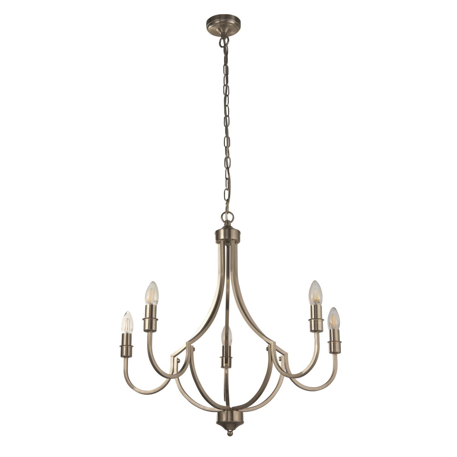 Kronleuchter Metall Rustikal Ø 65 cm in Silber 5-armig E14