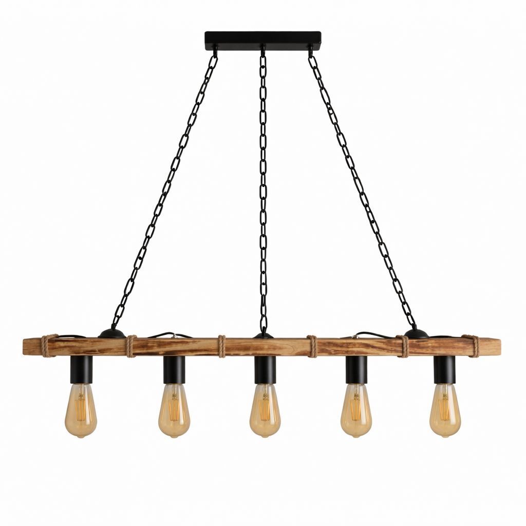 Hängeleuchte, Holzbar, Edison-Glühbirnen, Kettenpendel, Industrie-Lampe
