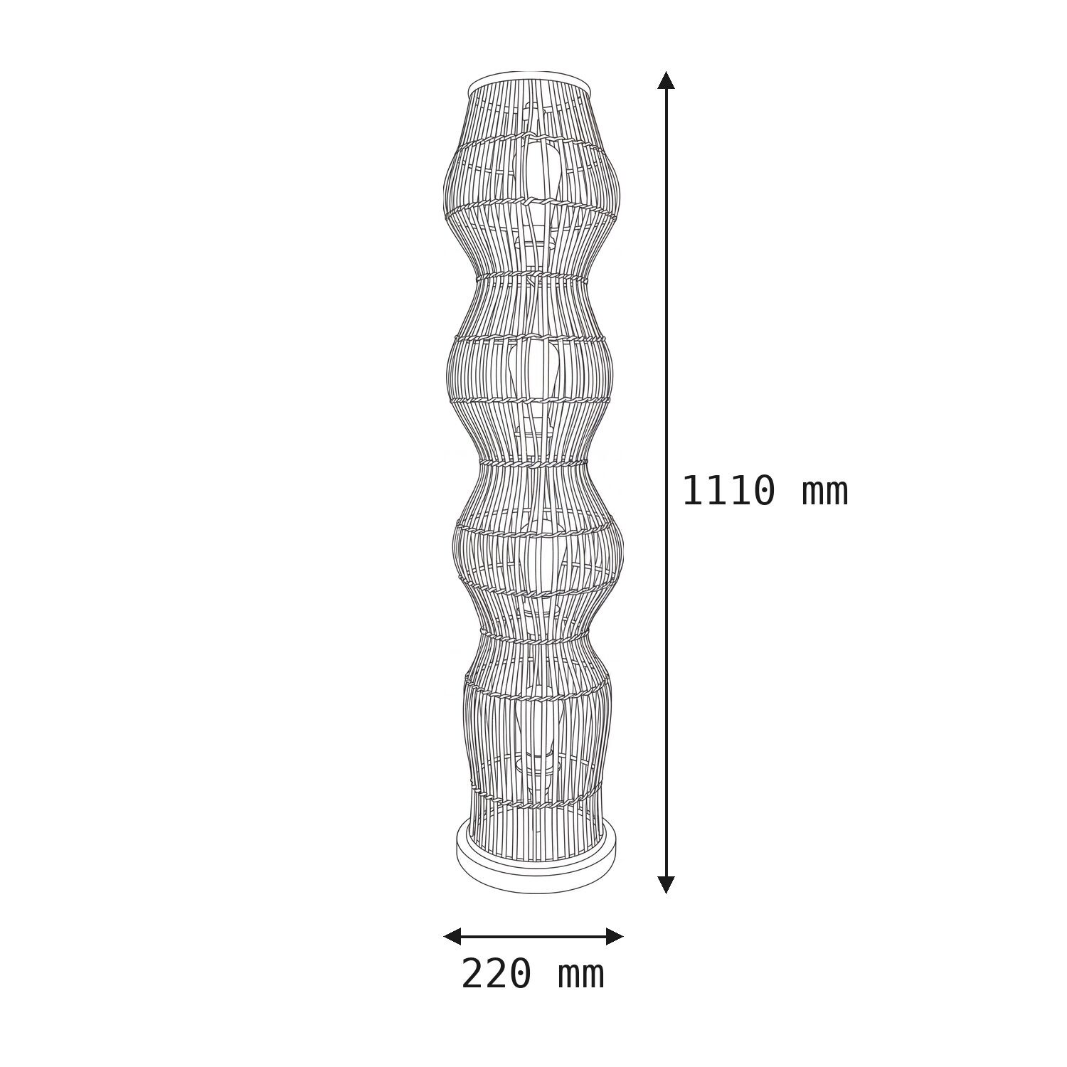 Kleine Stehlampe Bambus Natur 111 cm E27 Skandinavisch draufsicht, lampe, gerüst, kunstwerk-figur, abmessungen-1110x220