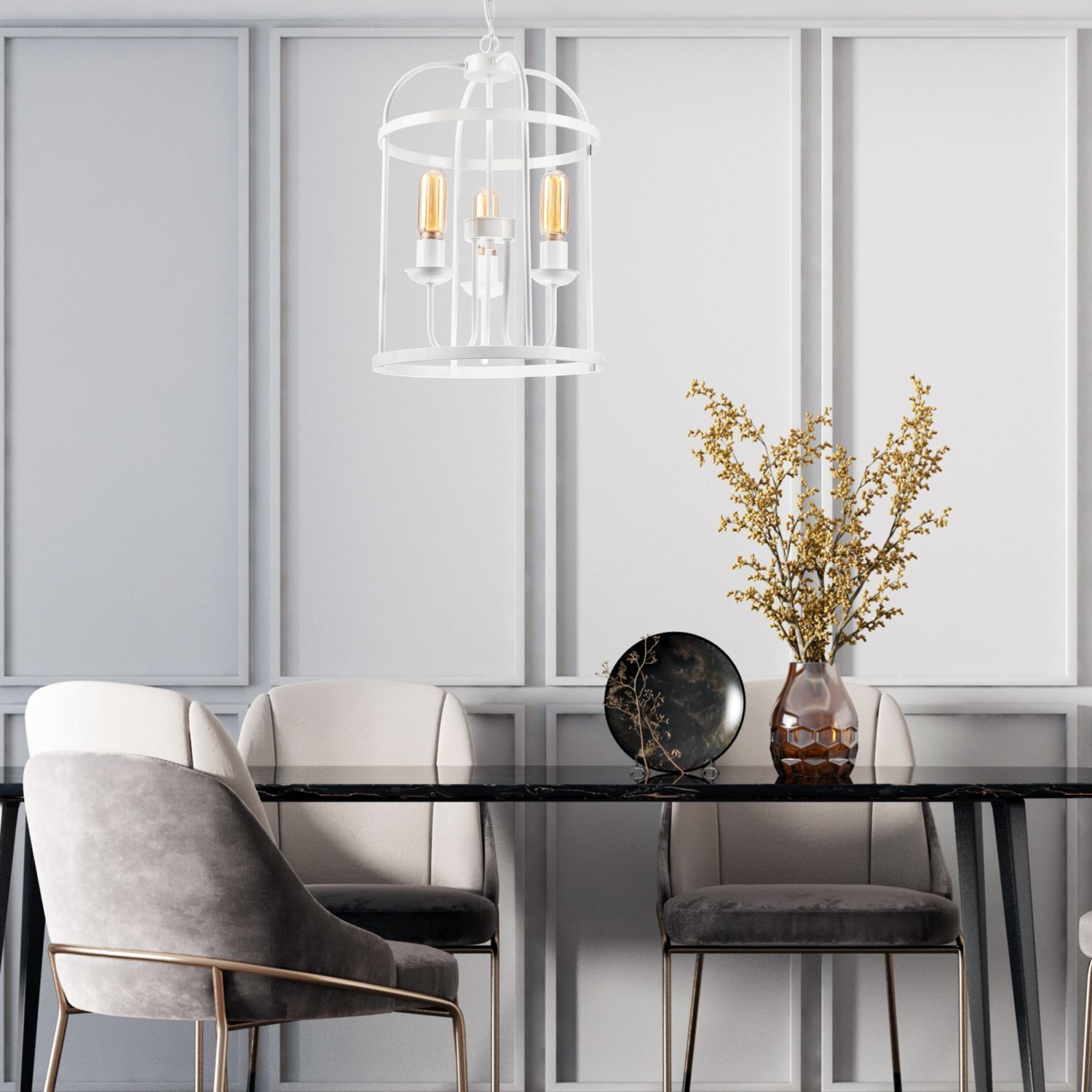 Hängelampe Metall Weiß Ø 35,5 cm 3-flammig E27 Rustikal