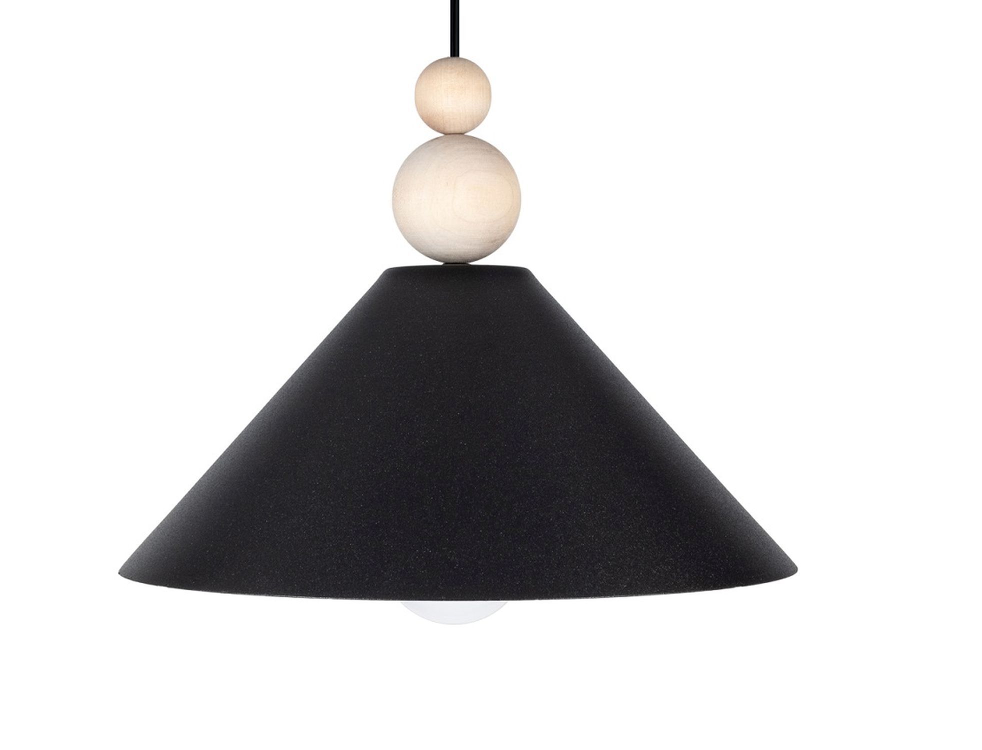 gedeckte lampe, hängelampe, schwarz, pyramidenform, holzperlen