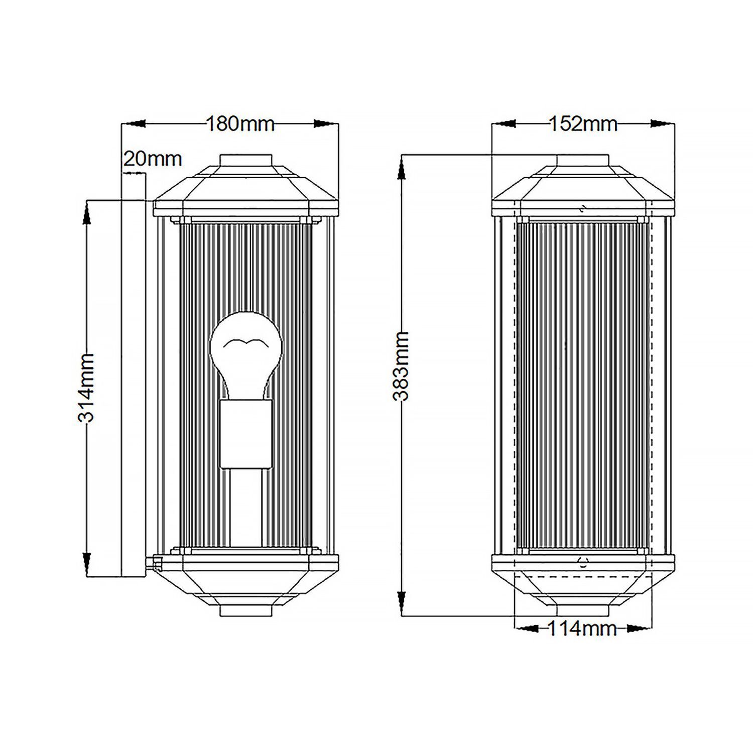 Außenwandleuchte Glas Aluminium E27 IP44 38,3 cm hoch