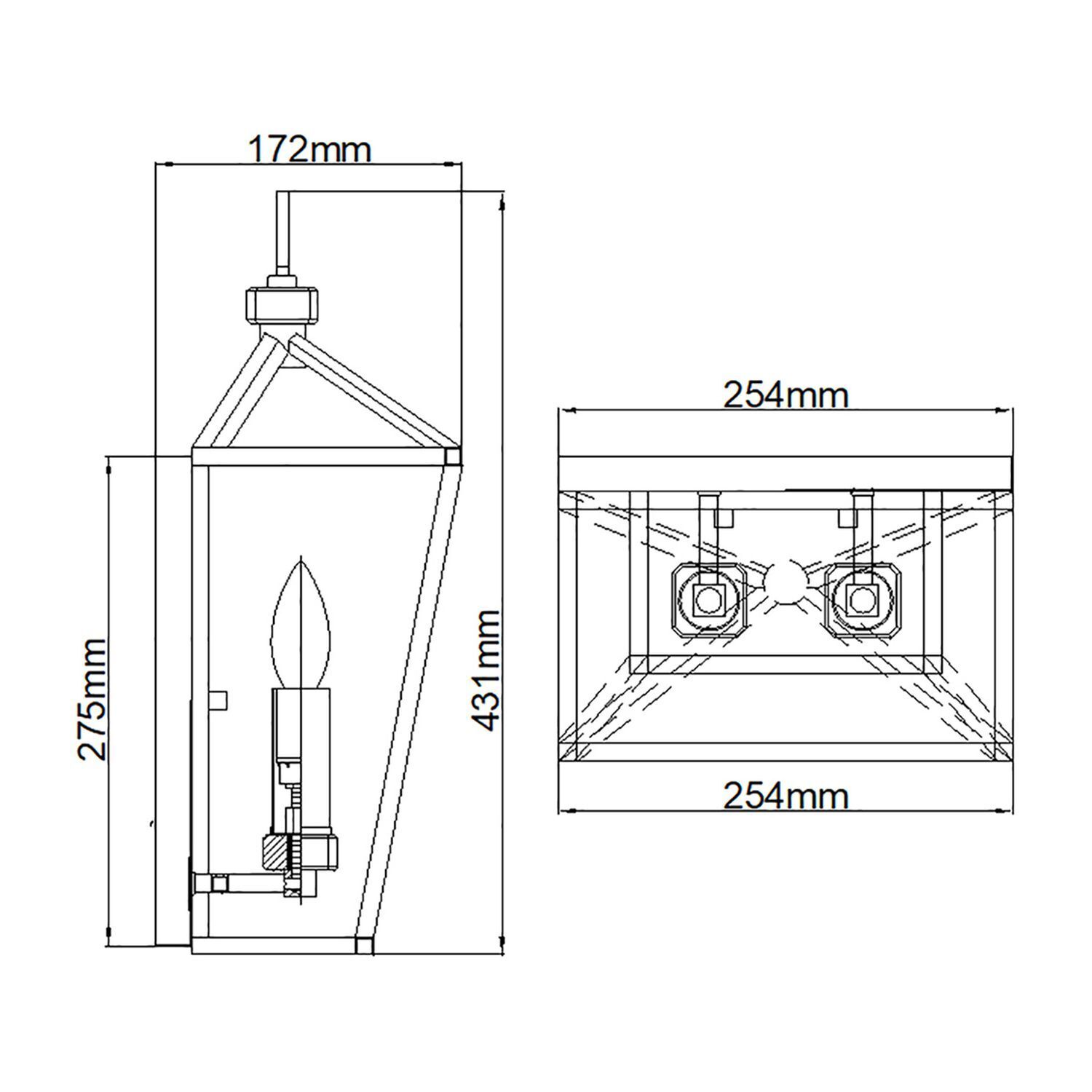 Wandleuchte Metall H: 43,1 cm Schwarz Nickel poliert