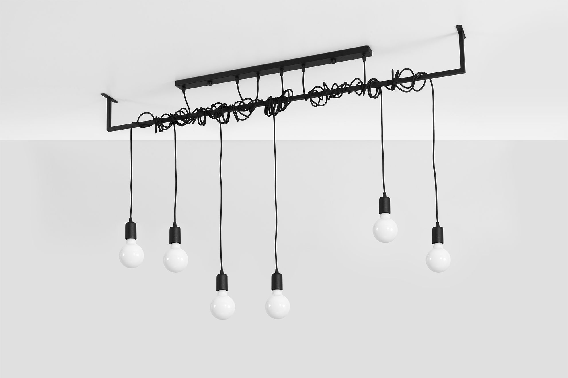 Hängelampe groß 150 cm 6 Pendel verstellbar Schwarz E27