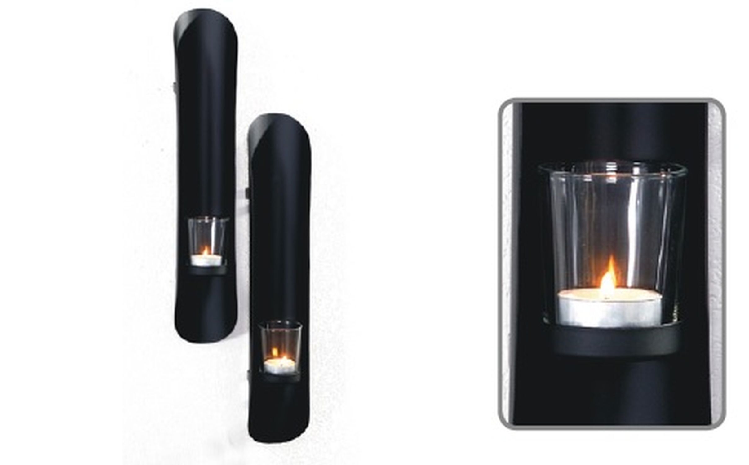 Wandkerzenhalter 2er Set Schwarz Metall Glas H: 41,5 cm Modern
