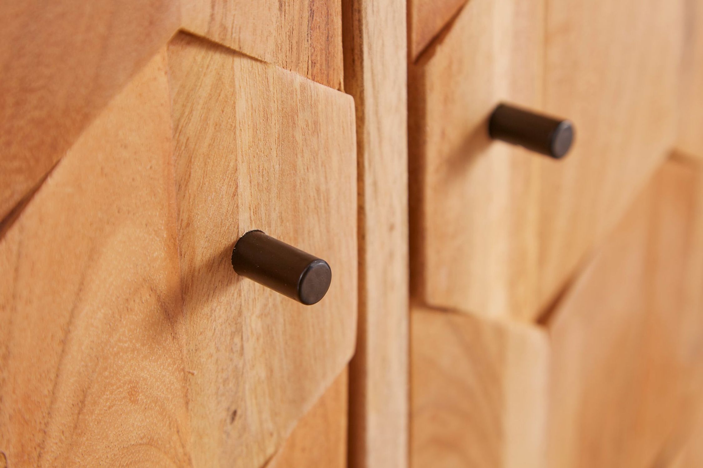 Highboard Holz Akazie 118 x 140 cm 3D-Front Schubladen Türen Schublade, Mobiliar, Holz, Innenarchitektur, Kabinett