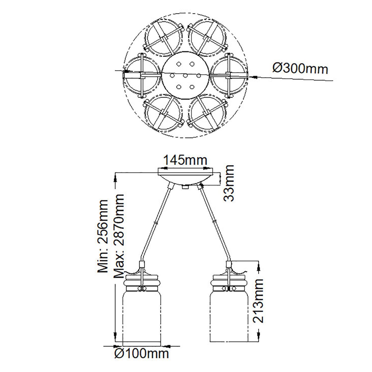 Pendelleuchte Metall Glas 6x E27 in Messing verstellbar