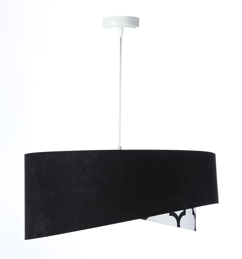 Hängeleuchte rund D: 50 cm Stoff Velours Optik Schwarz Weiß
