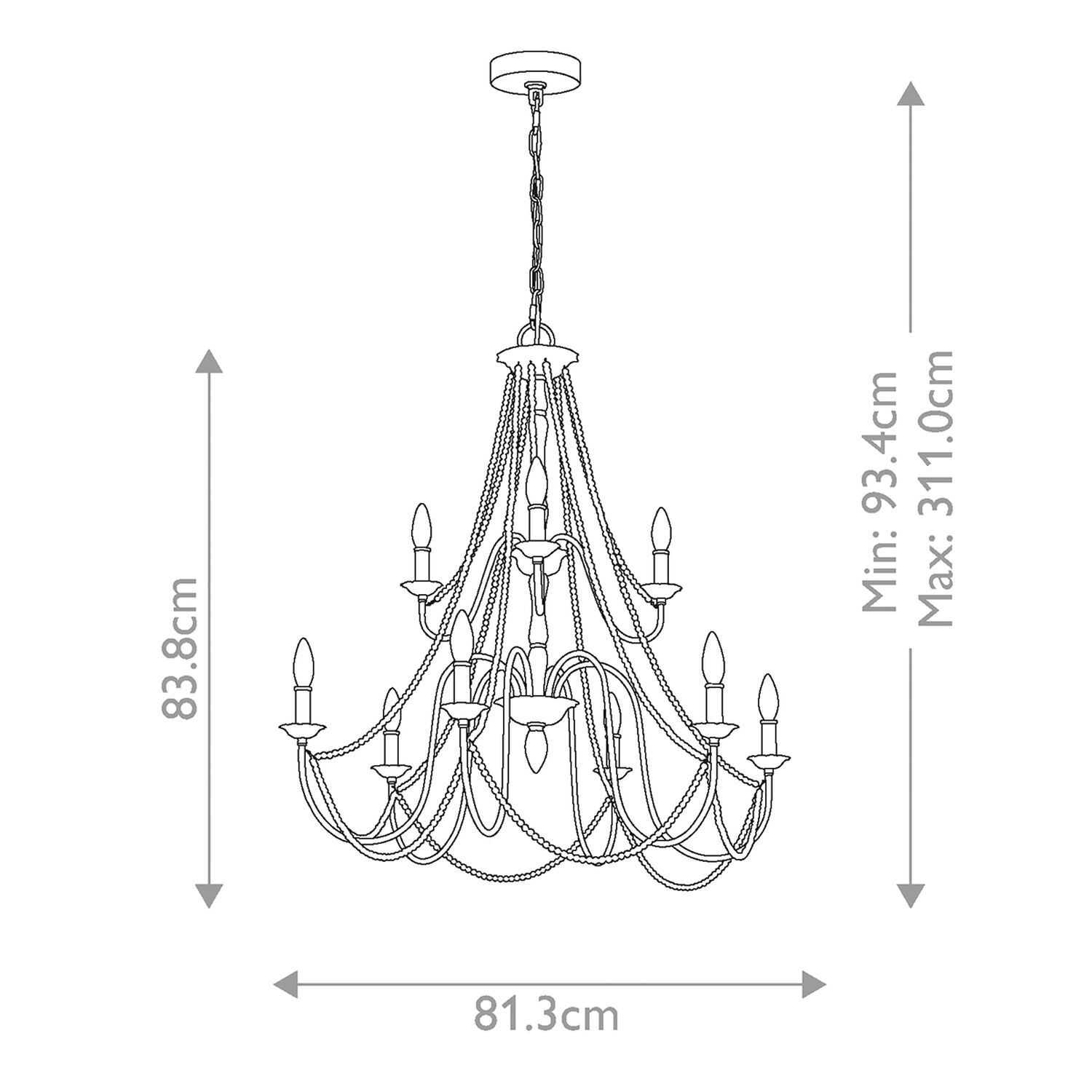 Kronleuchter Landhaus Shabby B: 81,3 cm H: max. 311 cm Grau