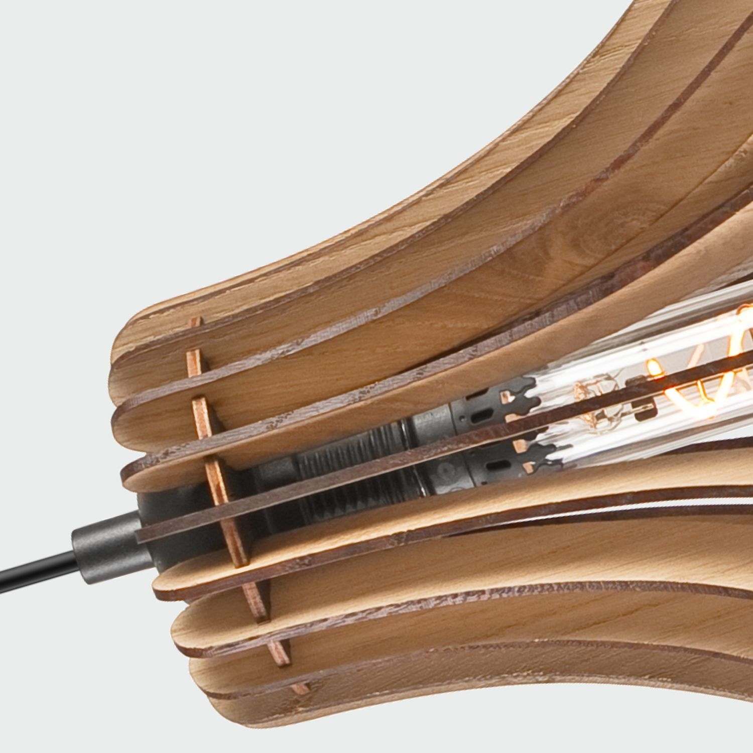 Gemütliche Hängelampe Holz Stahl Ø29 cm Schwarz Natur Holzpendel, Lampenschirm, Glühbirne, Lampenfassung, Kabelanschluss