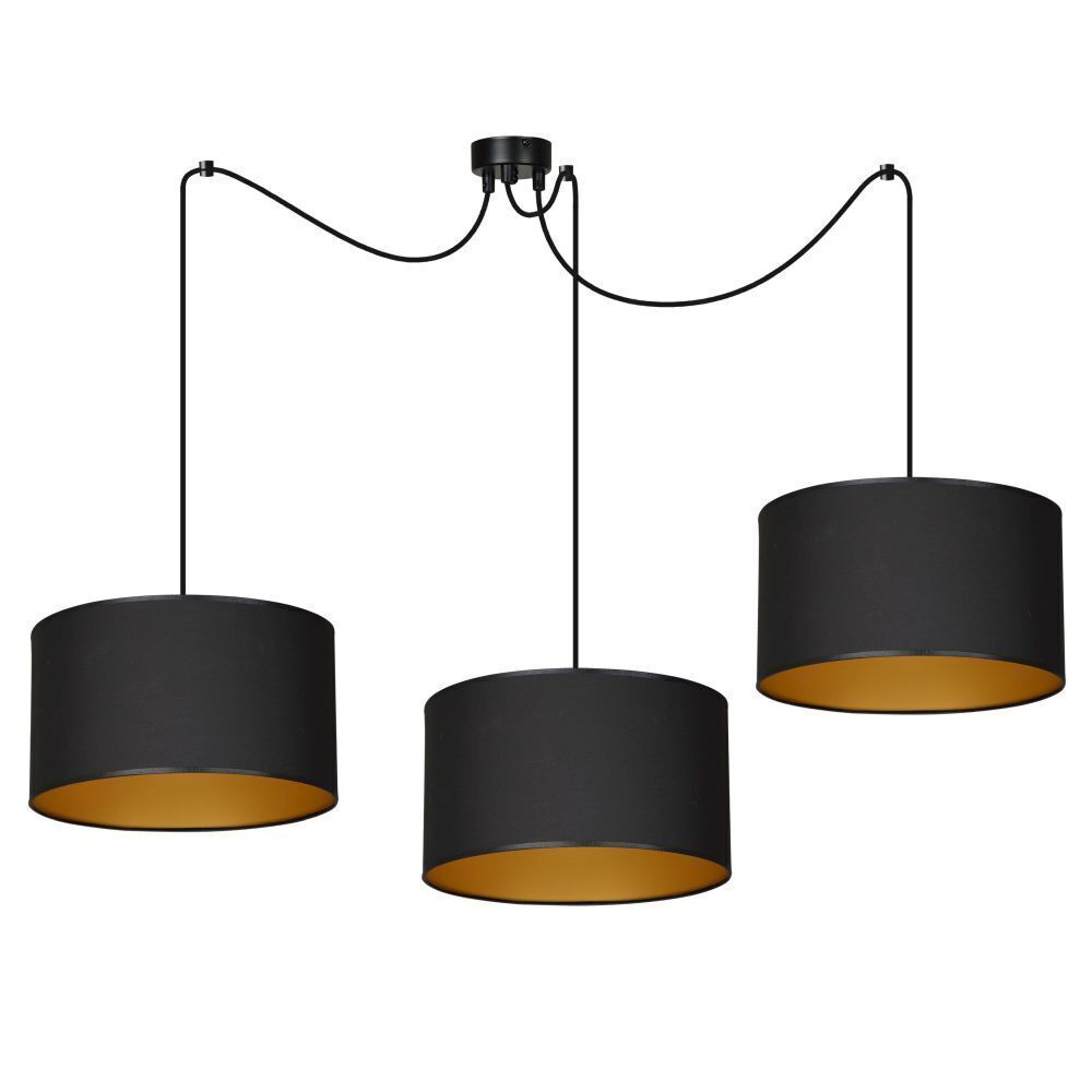 Hängelampe Schwarz Gold verstellbar 3 flammig Stoff E27 Lampe, Kronleuchter