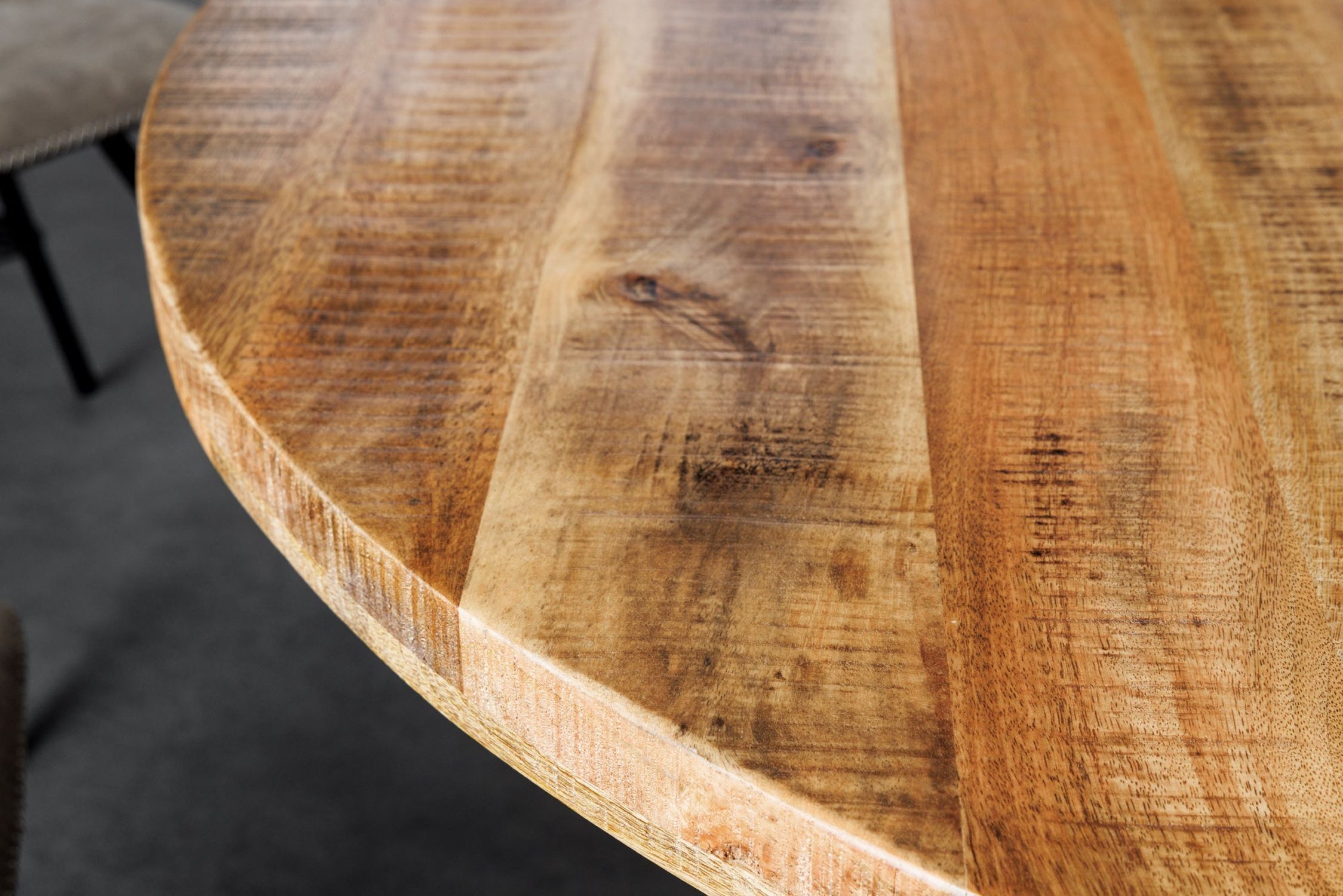 Esstisch rund Ø 145 cm Mango Holz Metall Industrial Design Tabelle, Tischplatte, Holz, Hartholz, Gebeiztes Holz