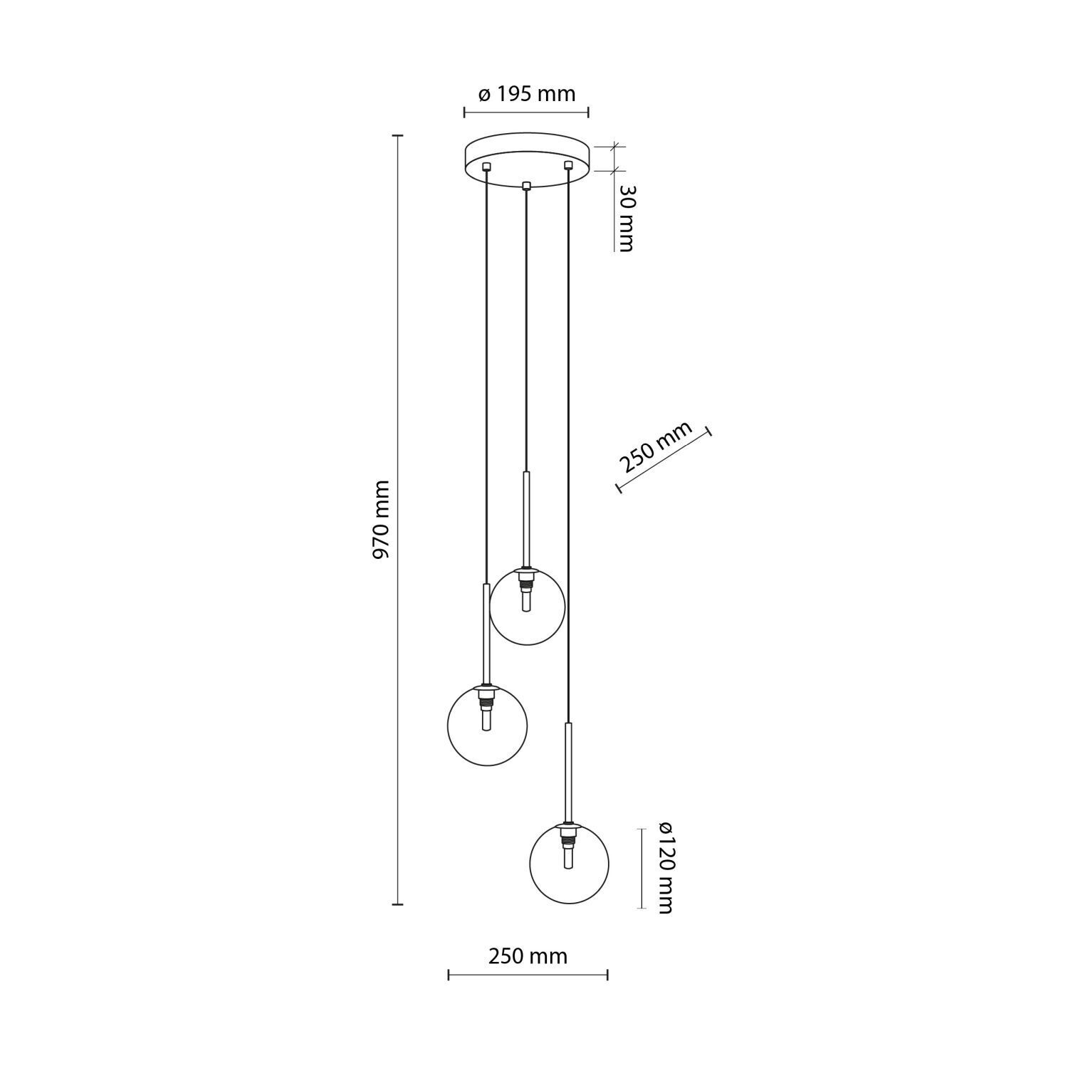 Pendelleuchte 3-flammig verstellbar Glas Metall Ø 25 cm G9