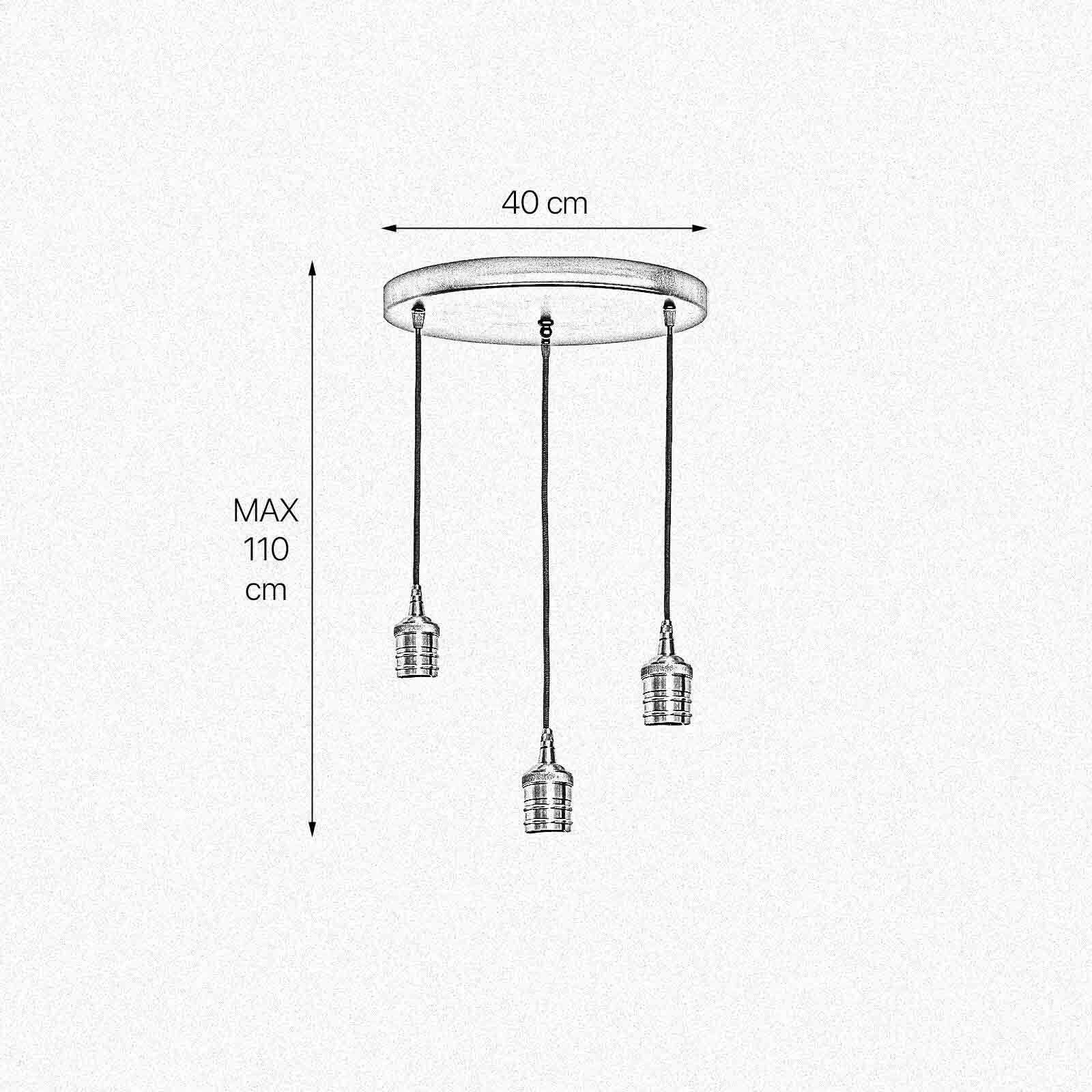 Hängelampe 3-flammig Schwarz Messing Eisen Ø 40 cm für E27