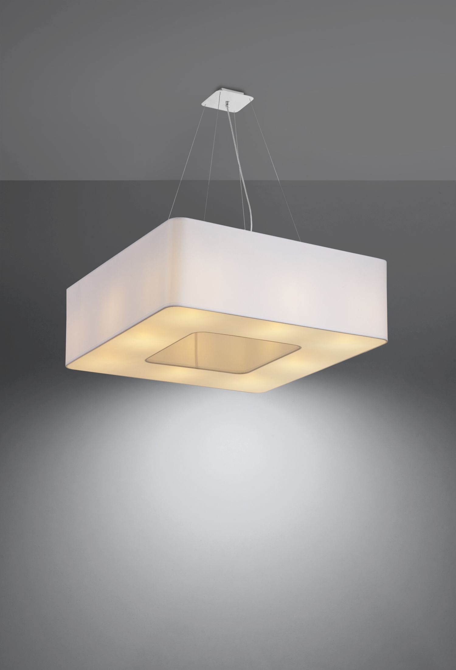 Eckige Hängelampe Weiß Stoff B: 60 cm blendarm 8x E27