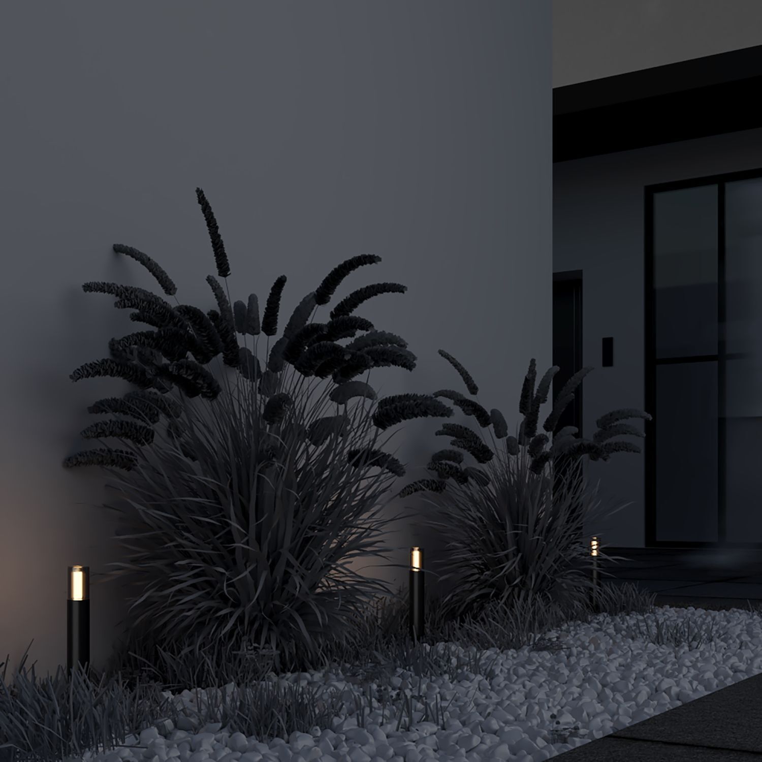 Pollerleuchte Aluminium Glas G9 IP54 46 cm hoch Graphit Pflanze, Schilf, Natur, Nacht, Draußen