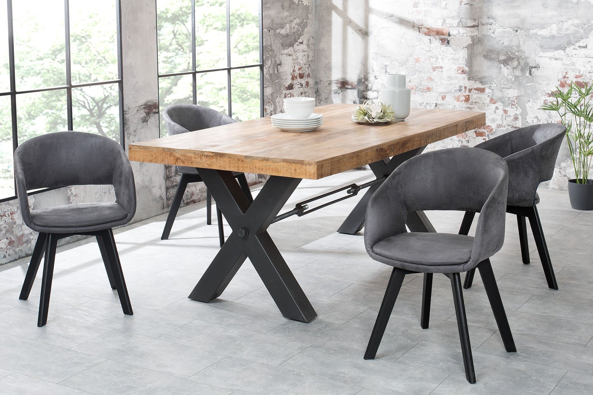 Armlehnstuhl Stoff Metall in Grau Schwarz B: 54 cm Bauhaus Moebel, Tabelle, Tischplatte, Esstisch, Esszimmer