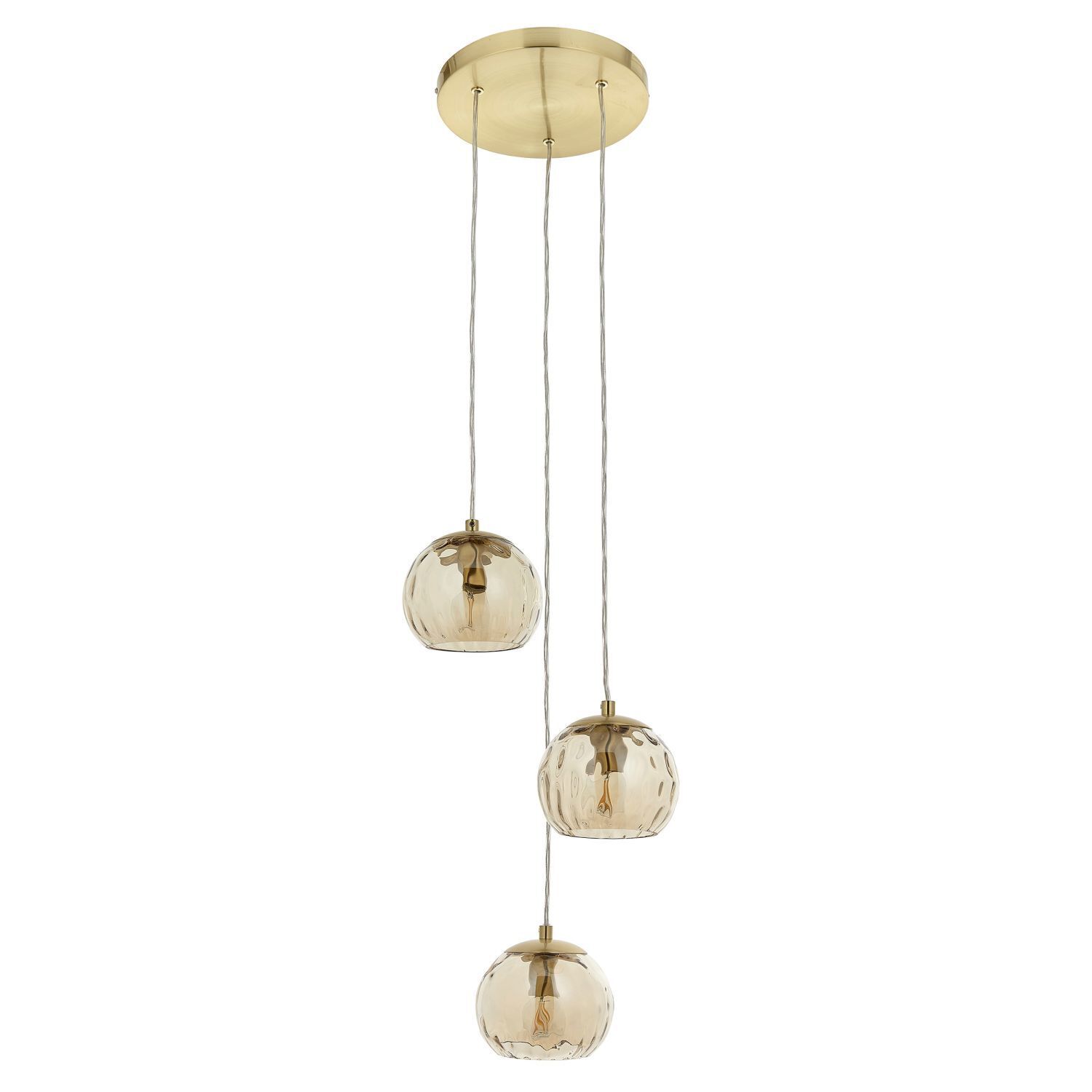 Hängeleuchte Rauchglas Metall B: 31 cm H: max. 137,5 cm verstellbar in Messing Champagner 3-flammig E14 Kugel Schirm Hängelampe Esszimmer