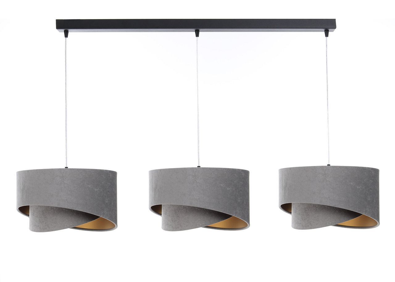 Pendelleuchte 3-flammig Schwarz Grau Gold E27 Velours Optik