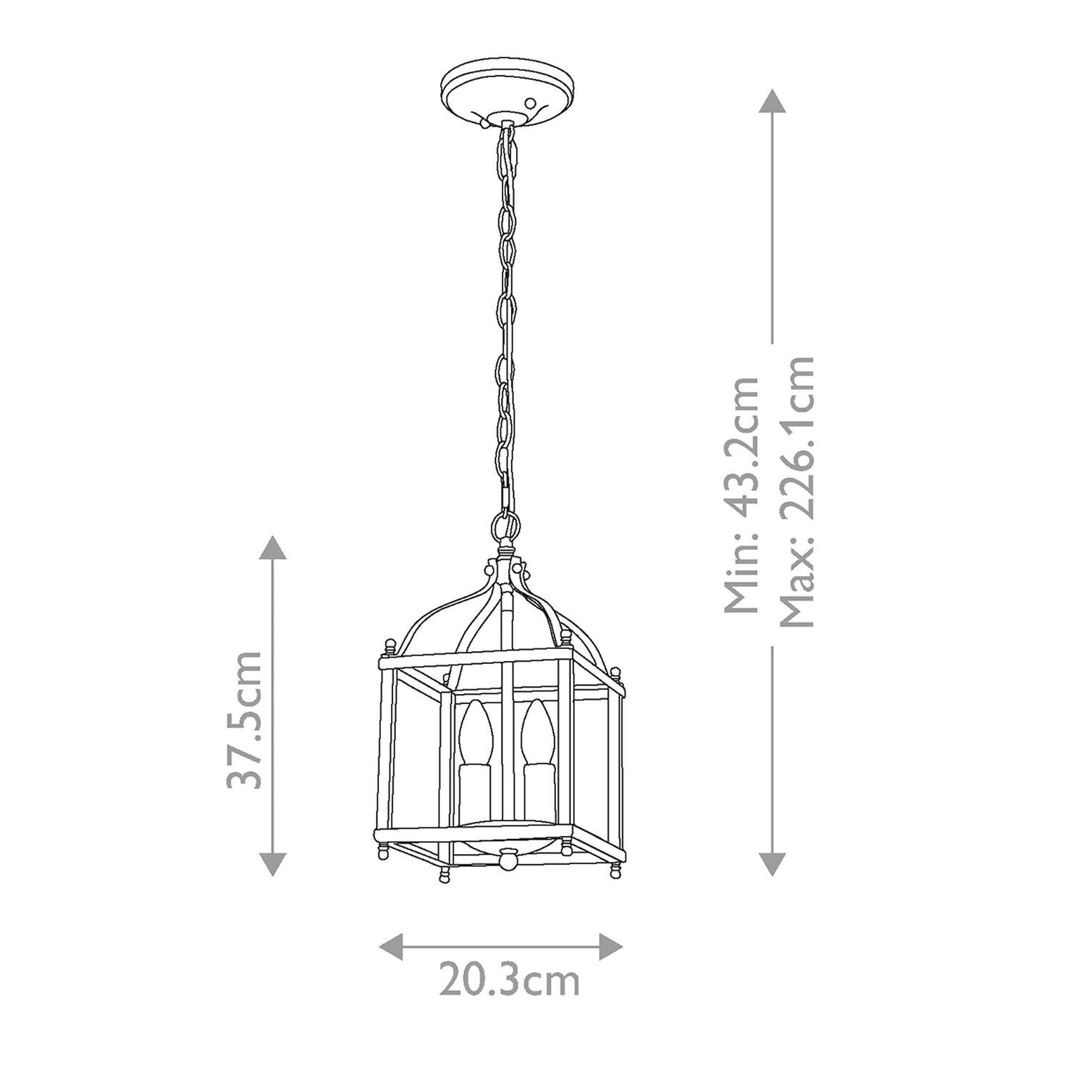 Hängelampe in Messing 20,3 cm breit H: max. 226,1 cm 2x E14