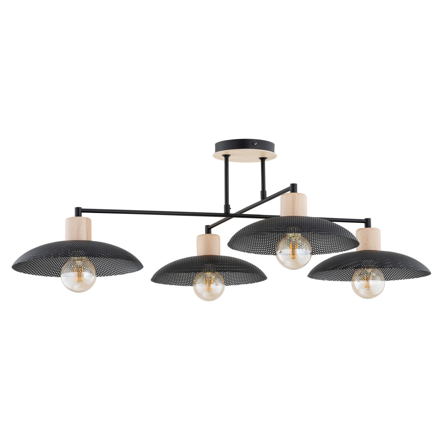 Deckenlampe Schwarz Holzoptik 100 cm lang Metall E27 4-flammig