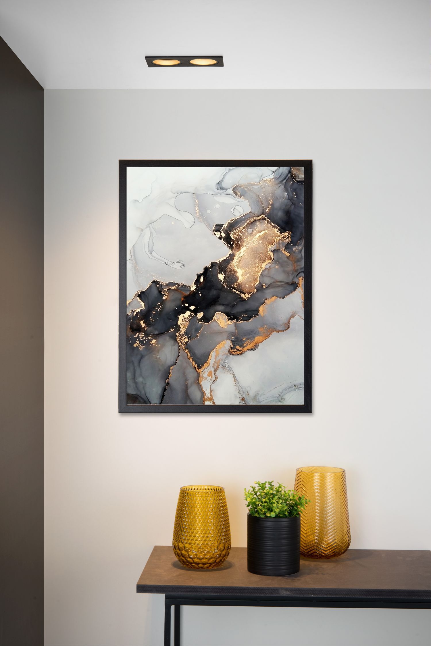  abstrakte Kunst, gerahmtes Druckwerk, Marmor Muster, Gold Akzente, Konsolentisch-Dekor