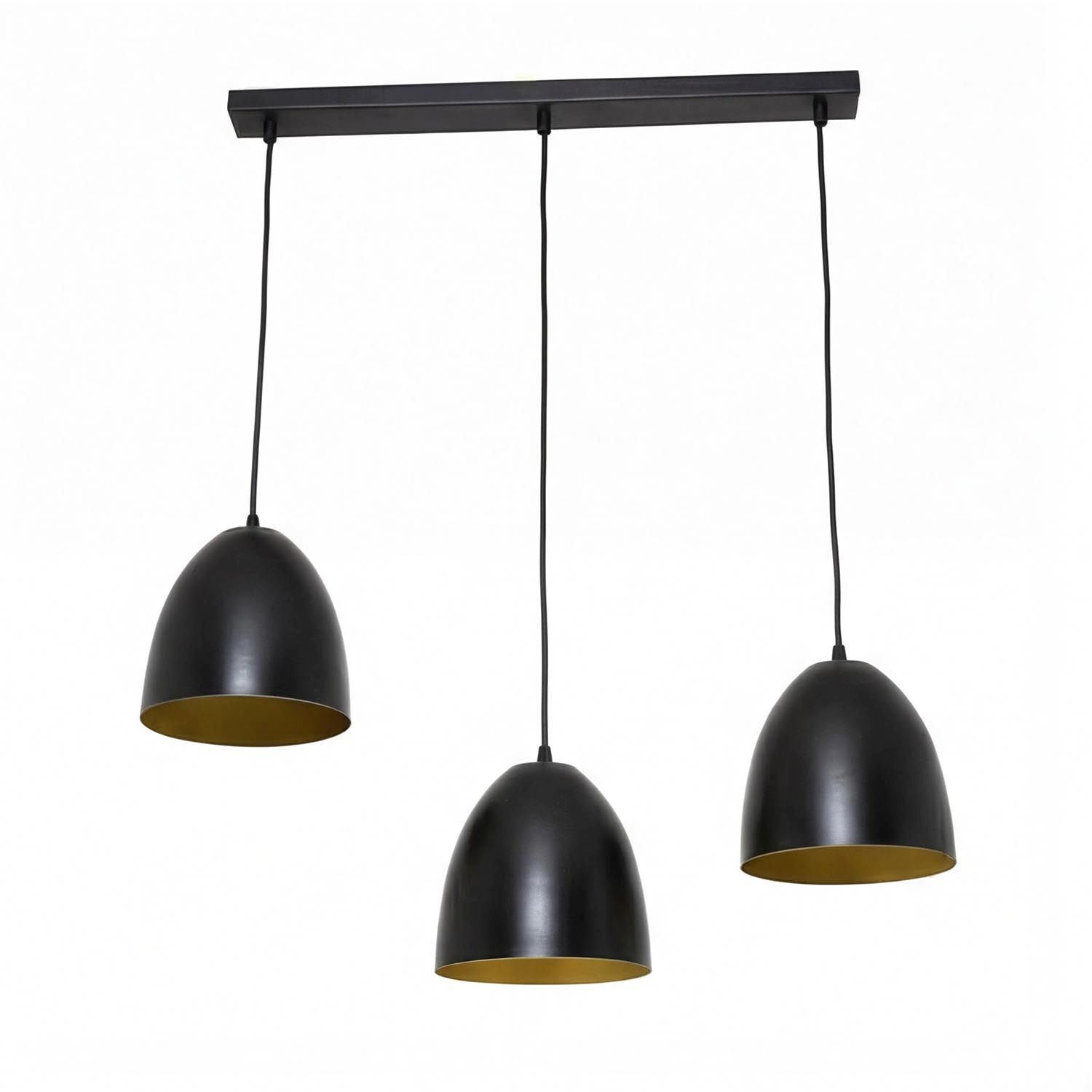Hängeleuchte Schwarz Gold 3-flammig E27 verstellbar Pendelleuchte, hängendes Licht, schwarze Leuchte, drei Schirme, Industrie-Design