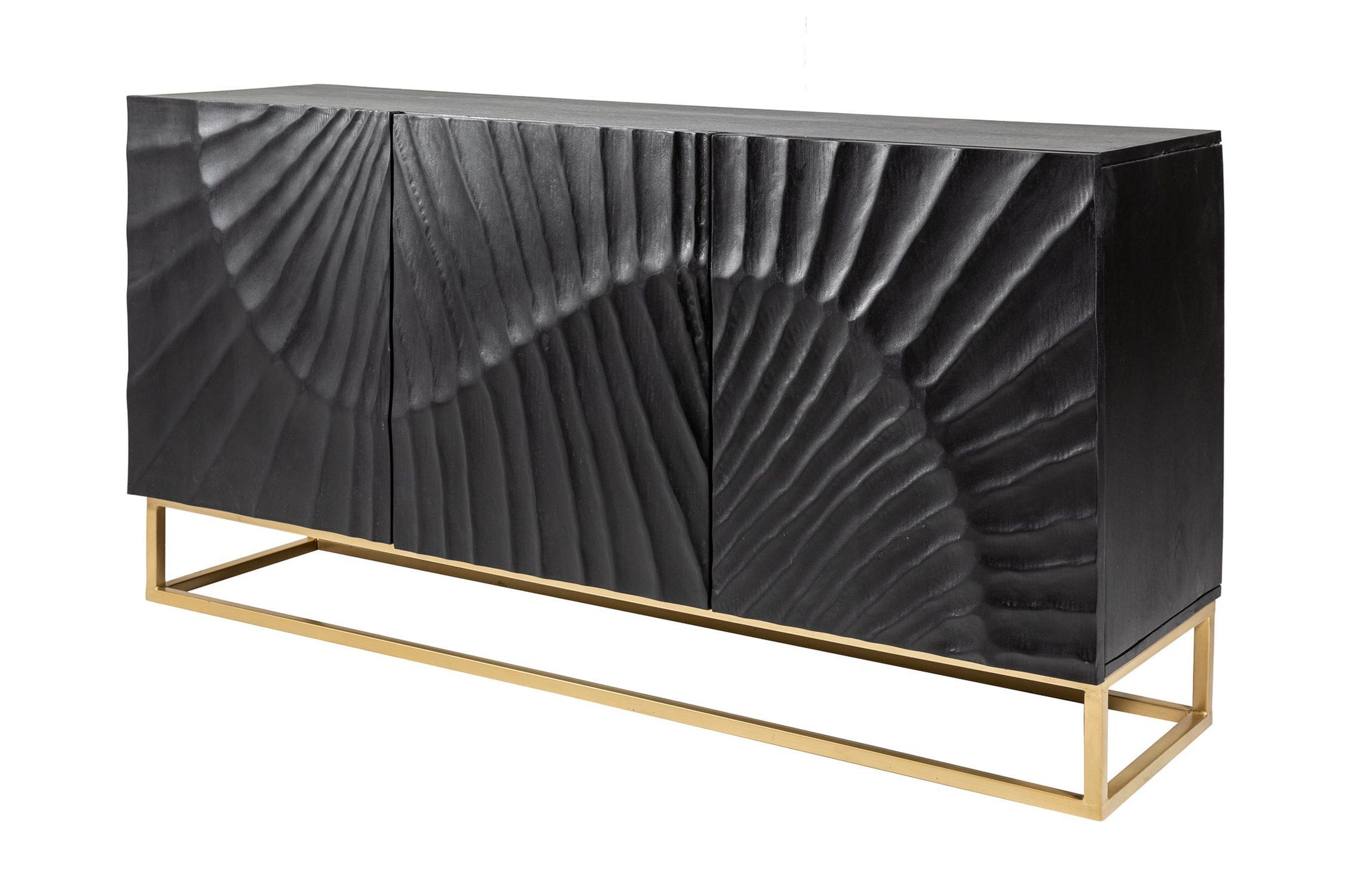 Sideboard Schwarz Gold 140 x 75 cm Holz Metall Handarbeit