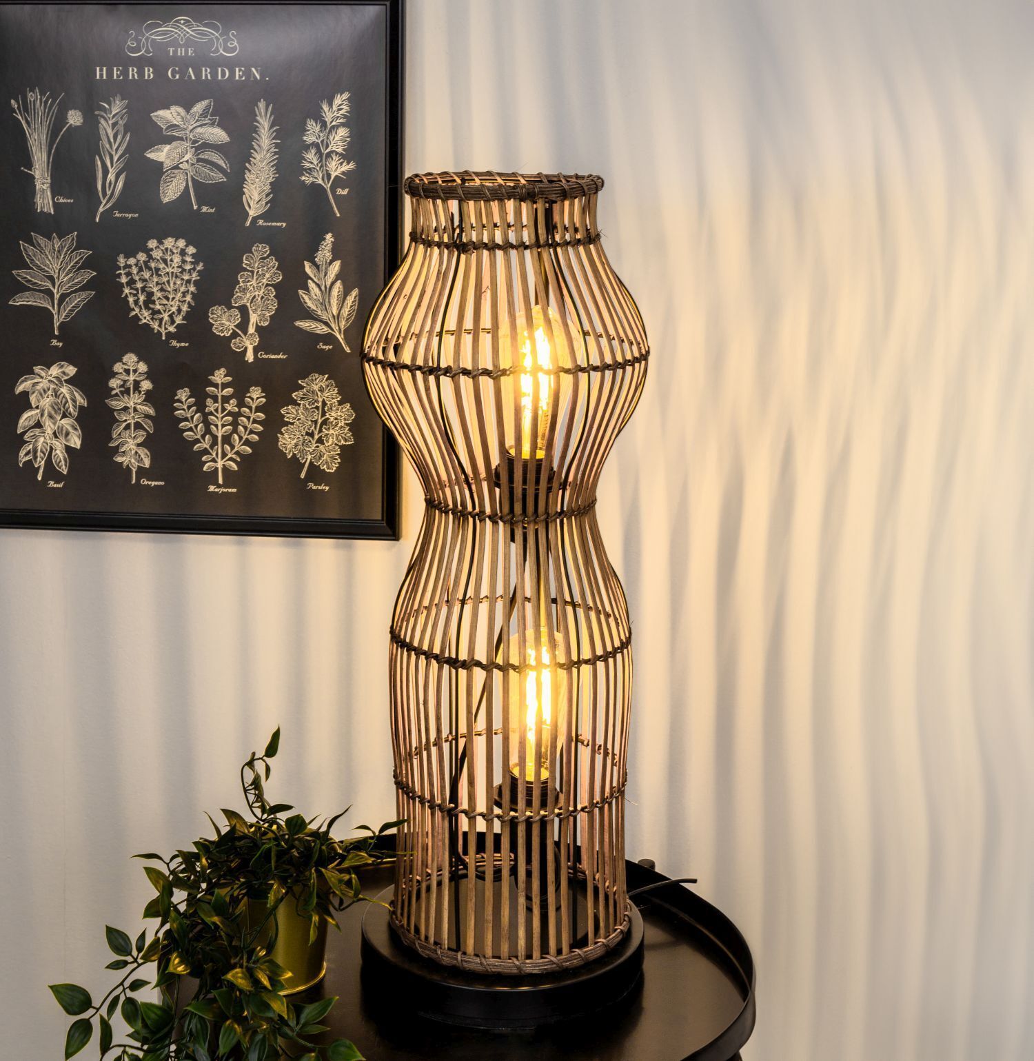 Moderne Stehlampe Bambus Natur Schwarz E27 60 cm 2-flmg lampa, lampenschirm, Rattangeflecht, Stehlampe, Holz/Seillampe