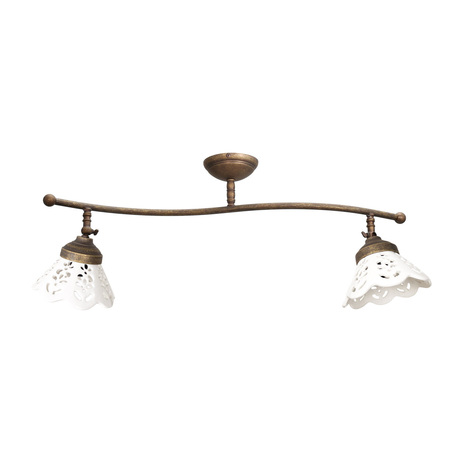 Deckenspot 2-flammig B: 69 cm Messing Keramik schwenkbar
