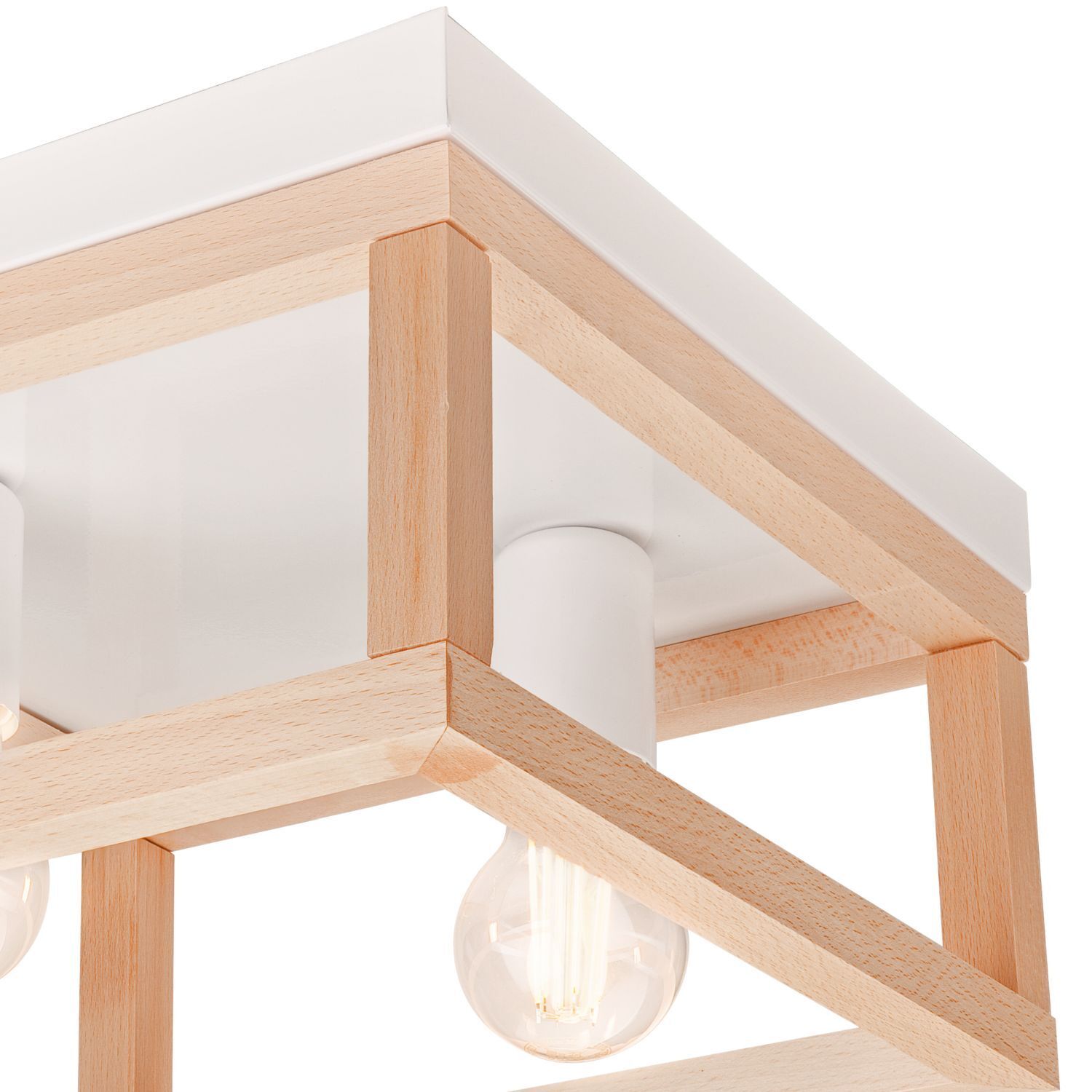 Deckenleuchte Holz Metall B: 30 cm eckig Natur Weiß 2x E27