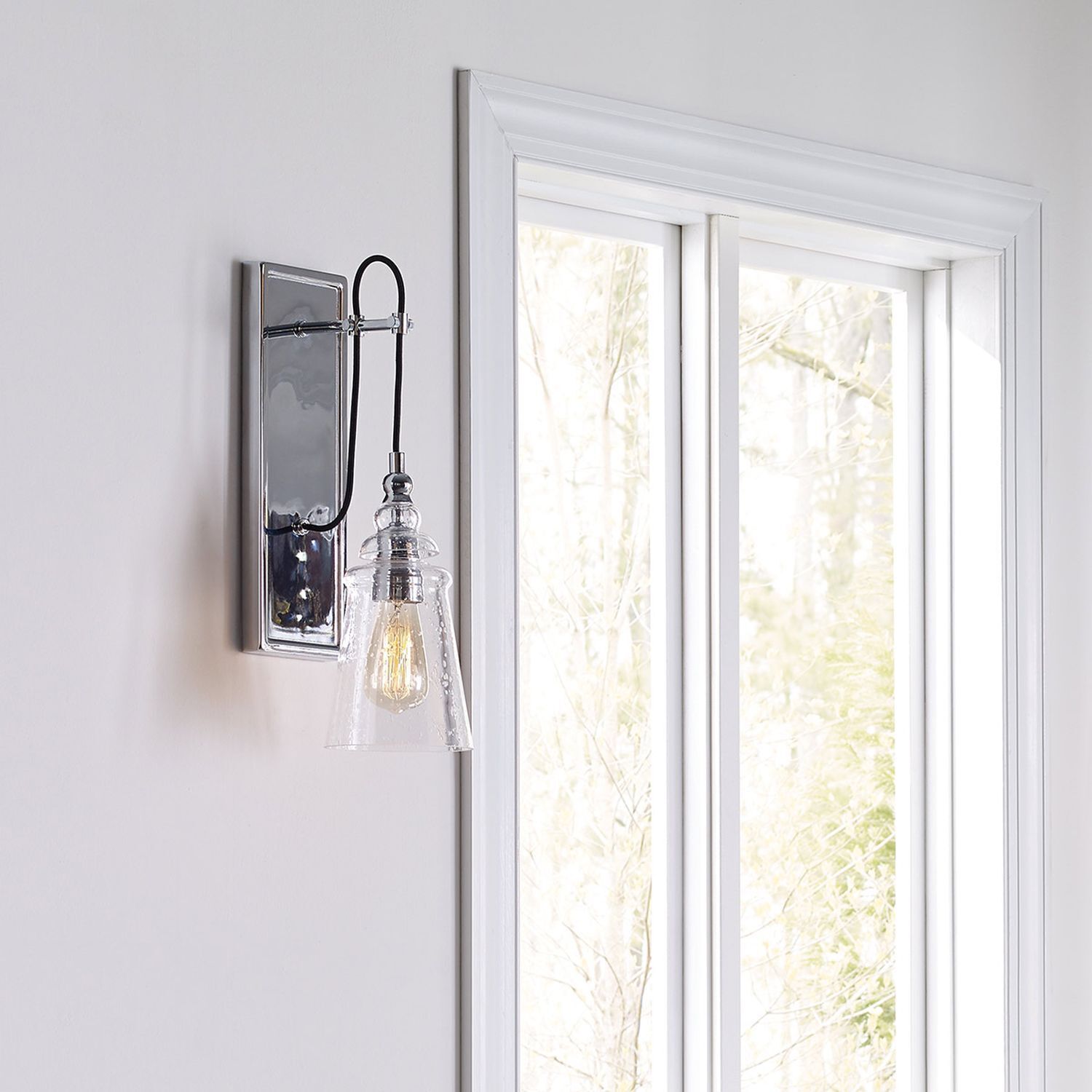 Wandlampe Metall Glas E27 44,1 cm hoch Chrom GREDA