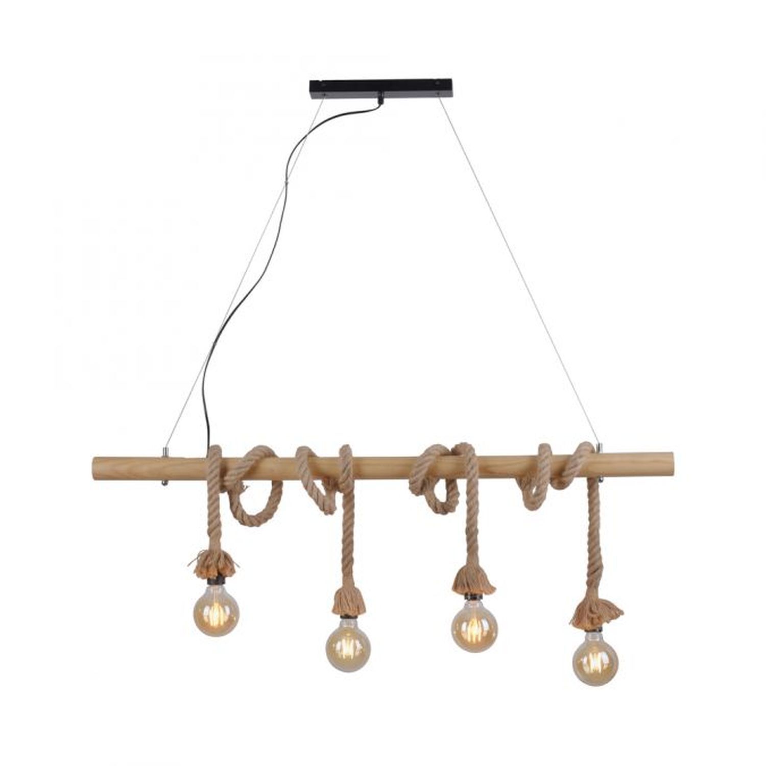 Vintage Pendelleuchte Holzbalken Tau Seil E27 100 cm