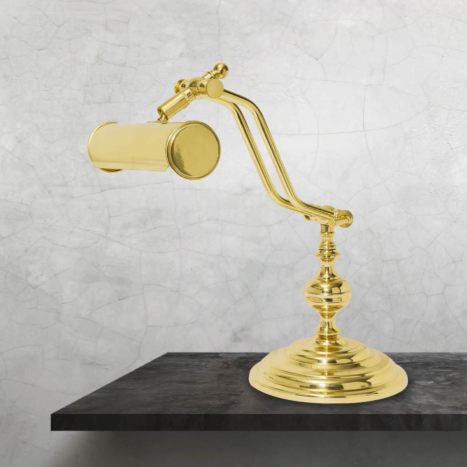 Schreibtischlampe Messing poliert 38 cm schwenkbar E14