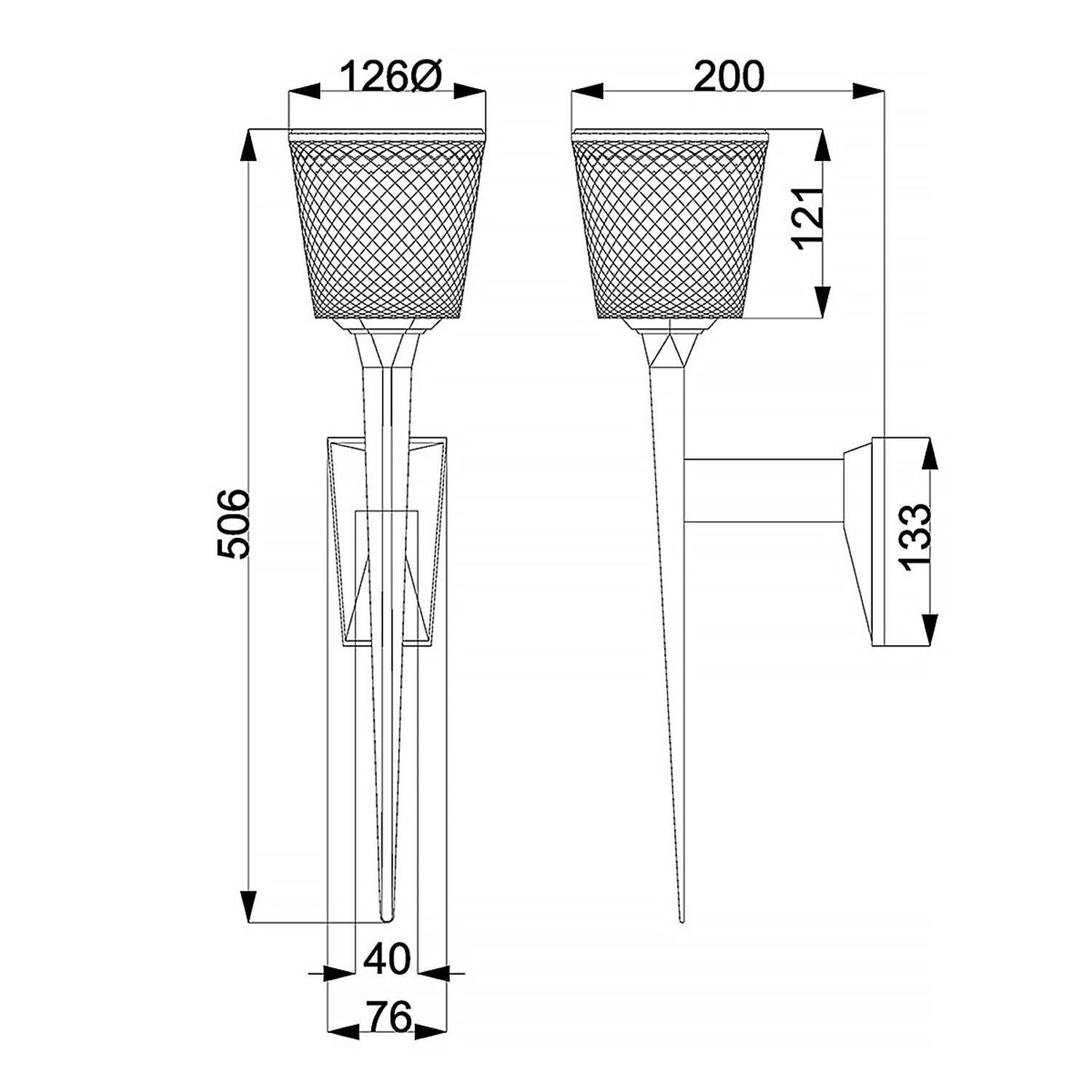 Wandleuchte Bad LED G9 IP44 50,6 cm hoch Messing Glas 3000 K Wegeleuchte, Außenbeleuchtung, Sockelspieß, Metallnetz, Spießleuchte