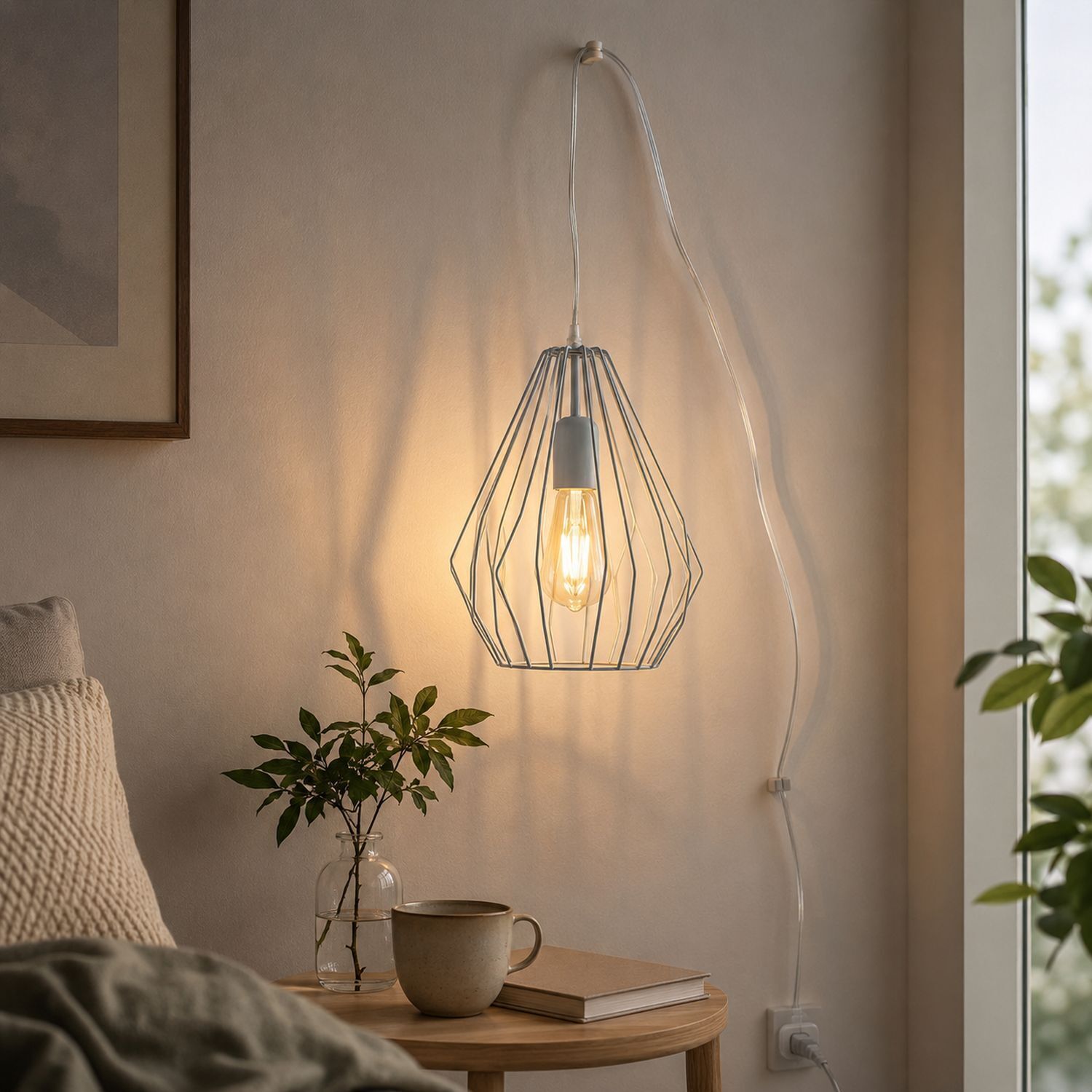 Wandleuchte, Metallkabel, Pendant-Lampe, Gitterlampe, Energiesparlampe