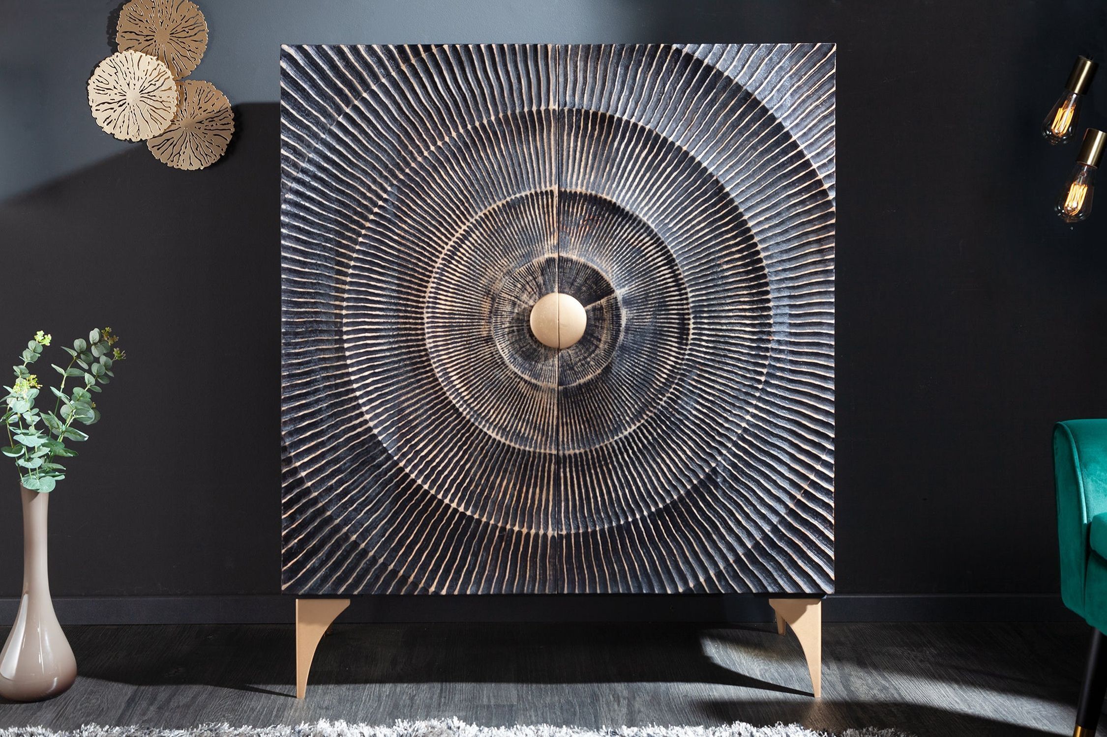 Dekoratives Highboard Schwarz Gold H: 120 cm Handarbeit Drinnen, Innenarchitektur, Mobiliar