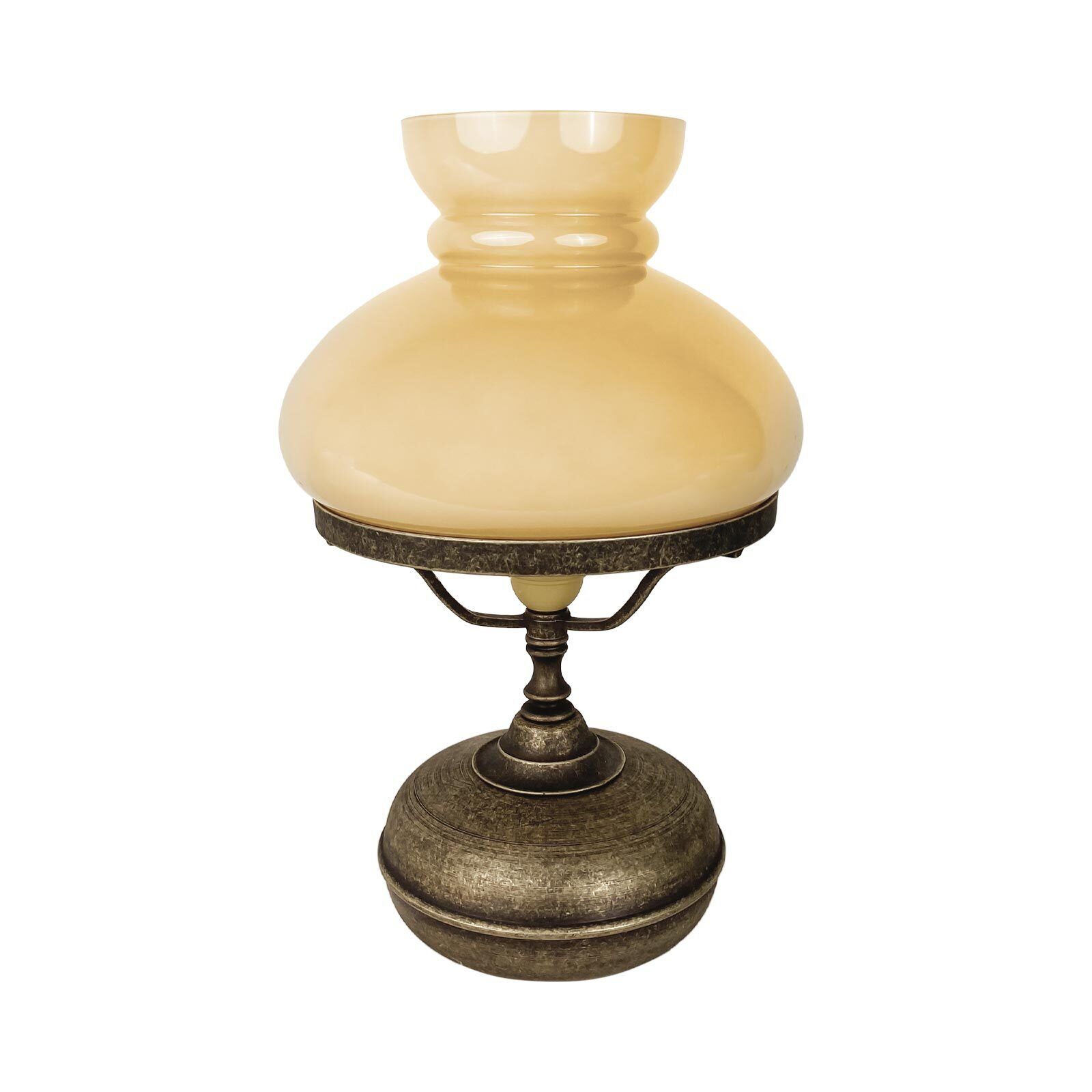 Tischleuchte Glas Messing H: 36,5 cm E27 in Bronze Antik Creme Lampe, Tischlampe