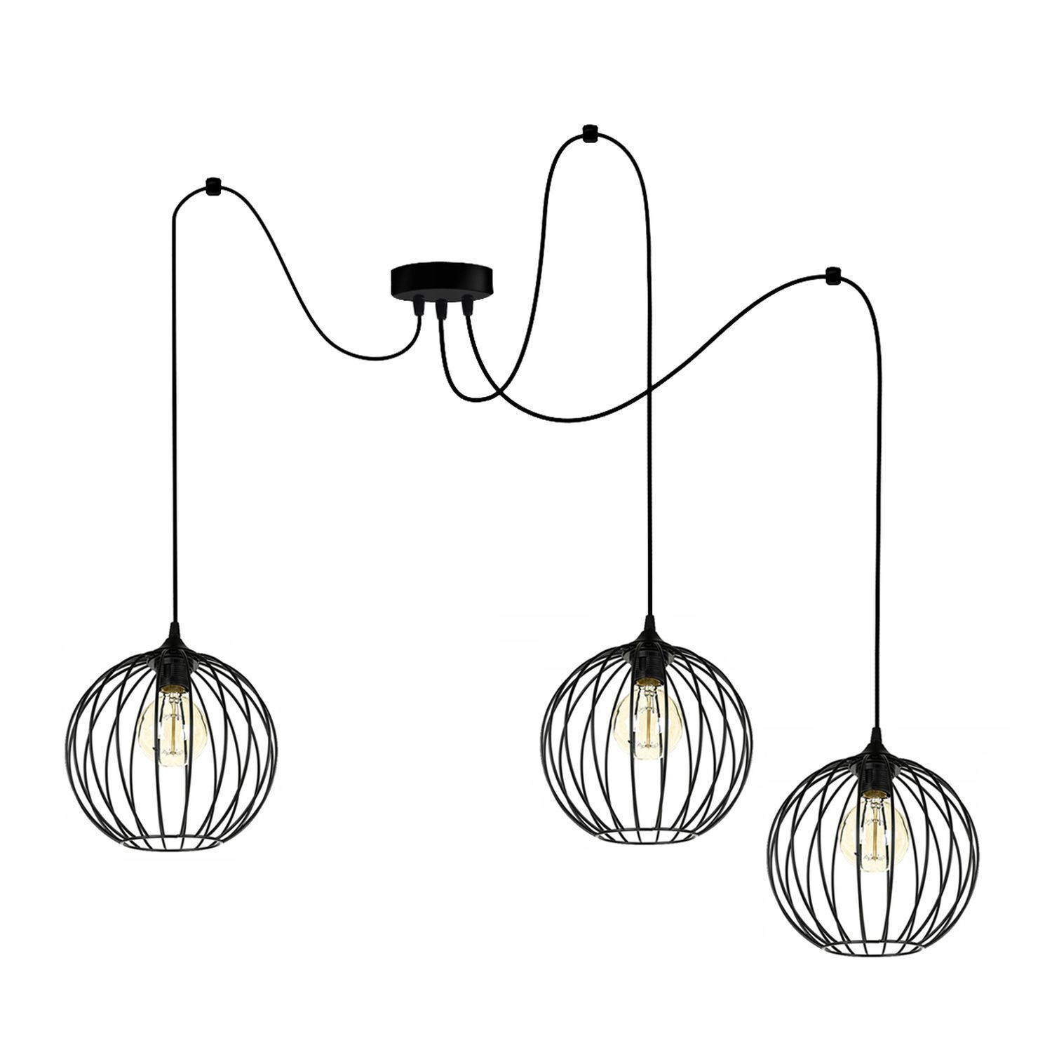 XXL Spider Hängelampe Draht Metall 3-flammig L:400 cm de, pendant, wire cage, drei Leuchten, schwarzes Metall, deckenleuchte