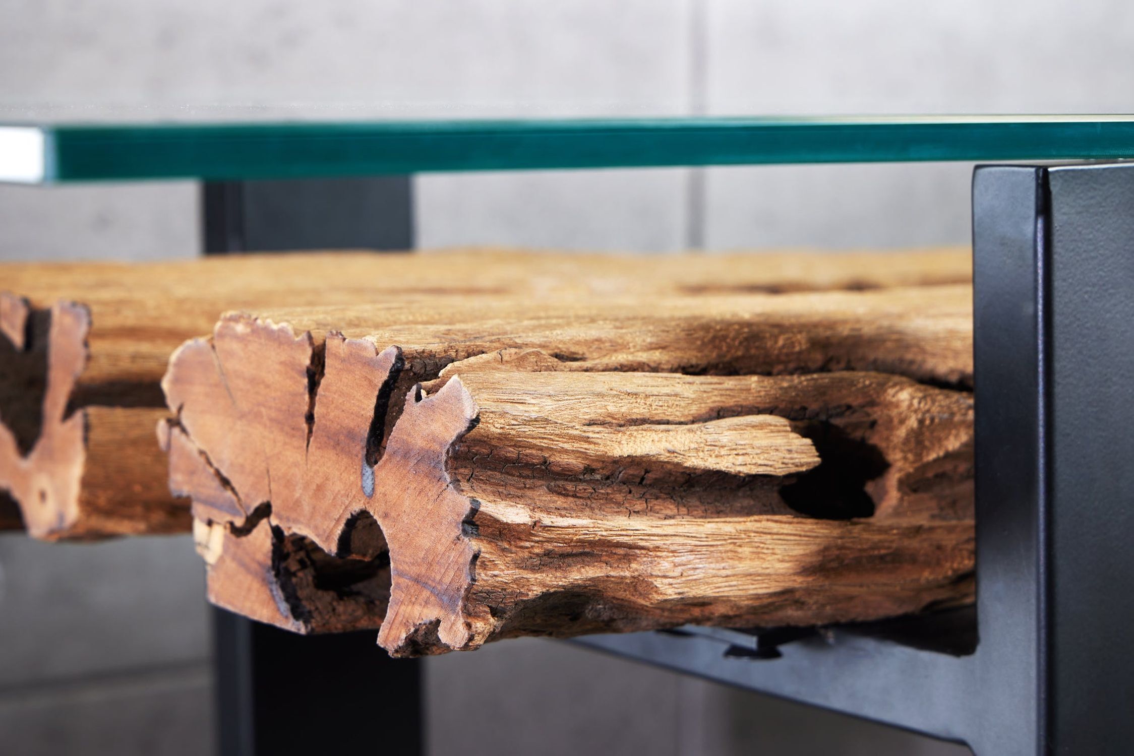 Konsolentisch recyceltem Teakholz Hartglas Edelstahl 150 cm Holz