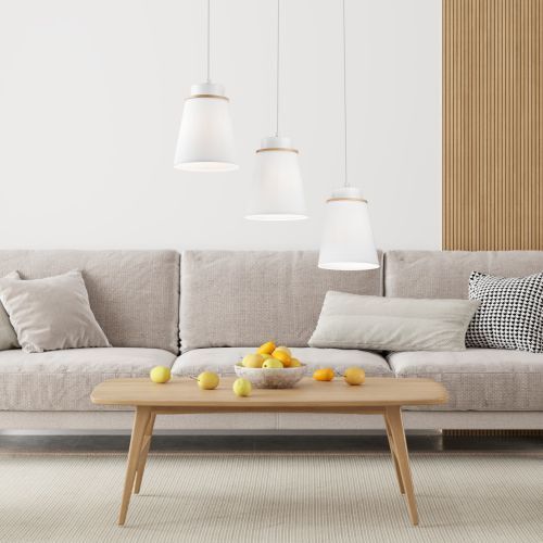 Pendelleuchte KIMMIE Weiß Holz Modern Wohnzimmer