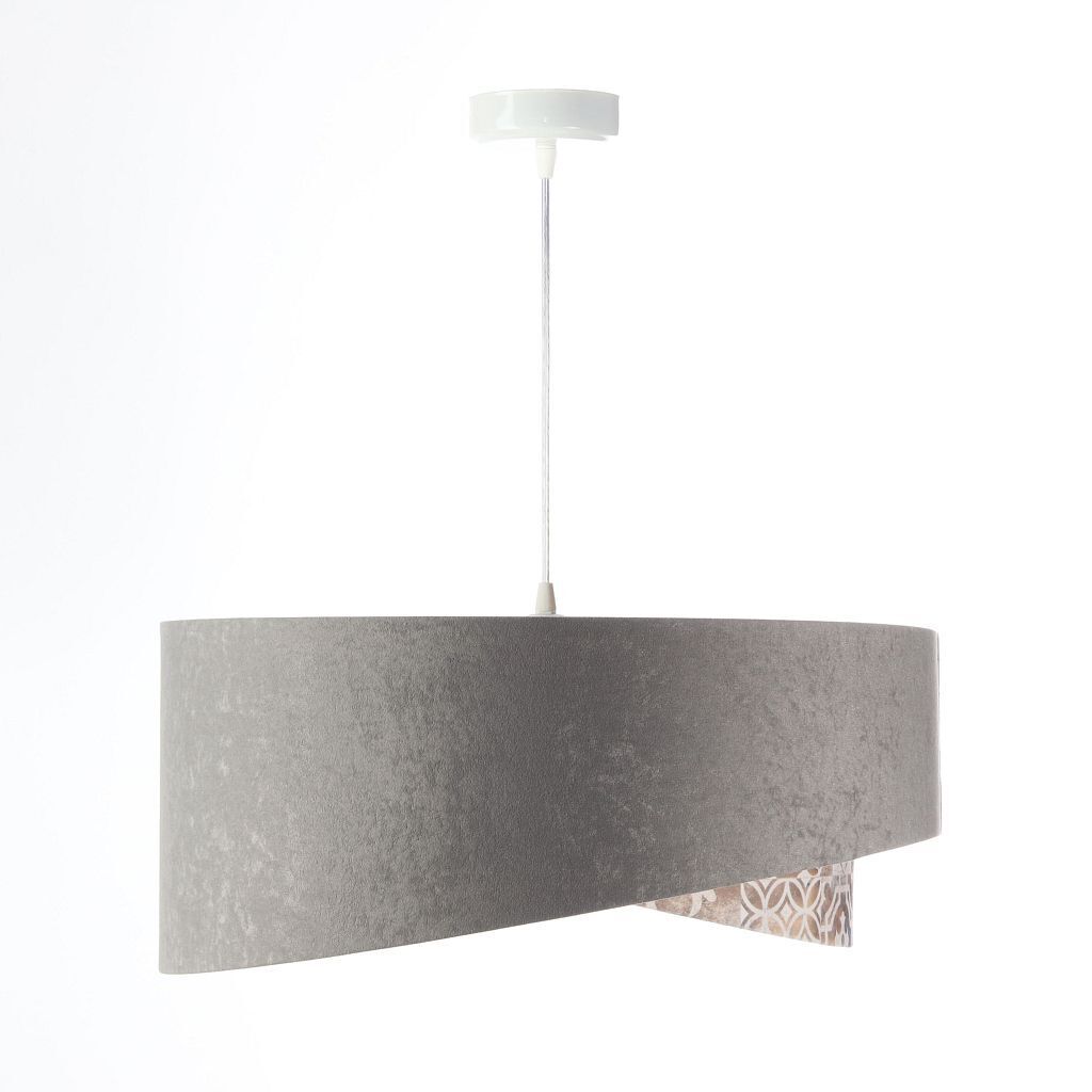 Hängelampe Stoff Ø 50 cm Velours Optik Grau Beige Gold E27 Lampe