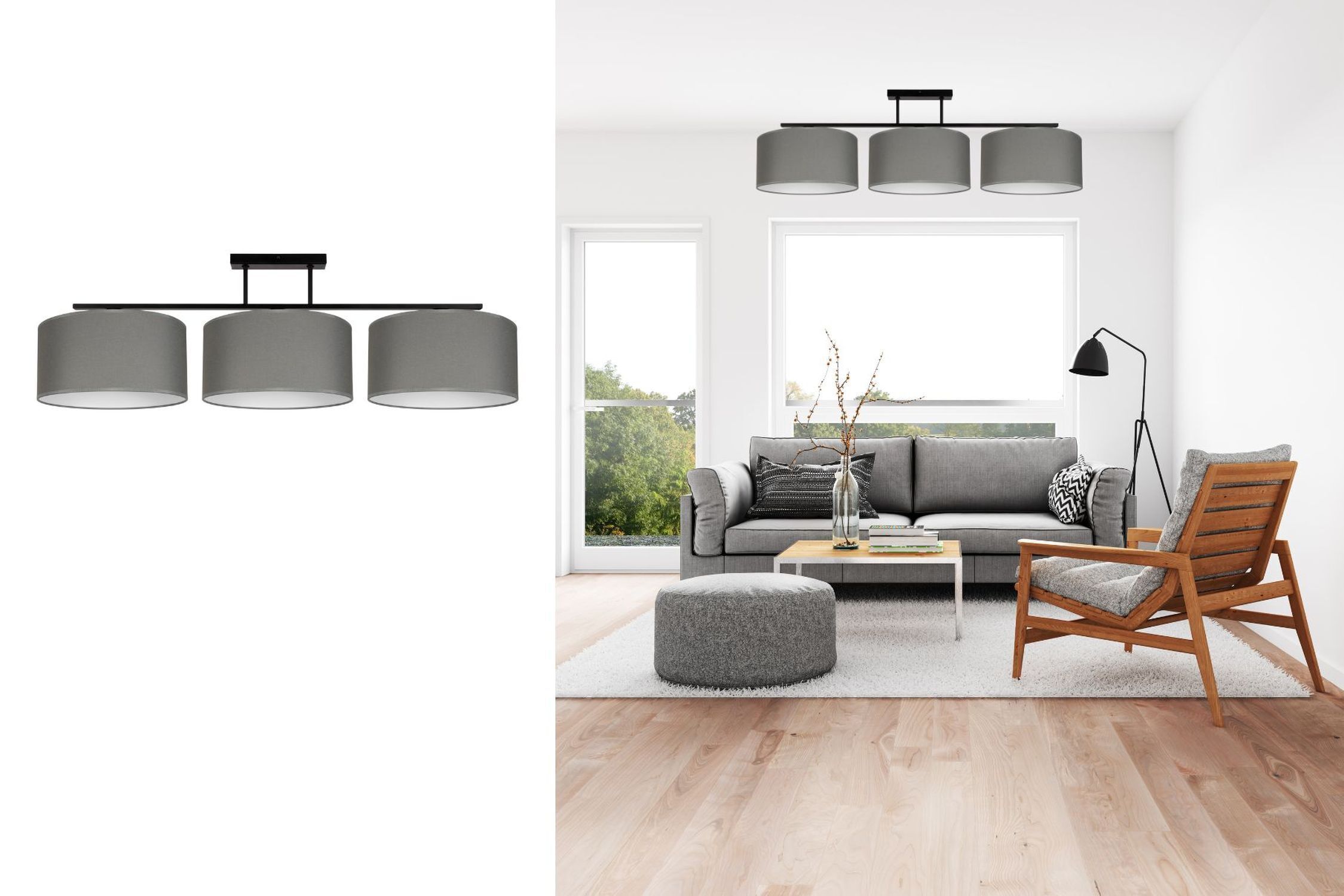 Gemütliche Deckenlampe Stoff Graphit Weiß E27 3-flammig Moebel, Tabelle, Wohnzimmer, Dekoration Ihres Zuhauses, Lampe