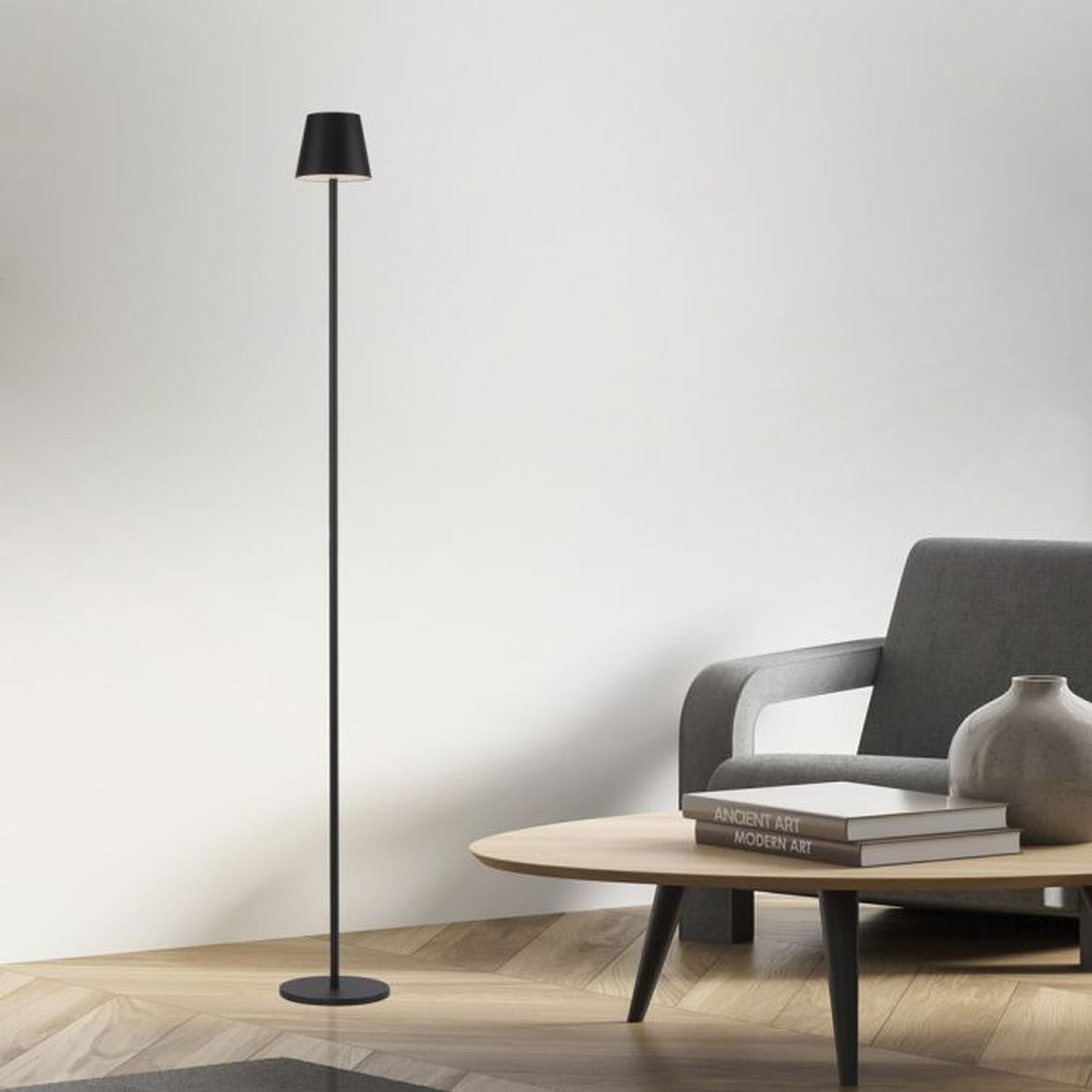 LED Akku Stehlampe Schwarz IP54 125 cm Touch Dimmen 2 W Lampe, Stehlampe