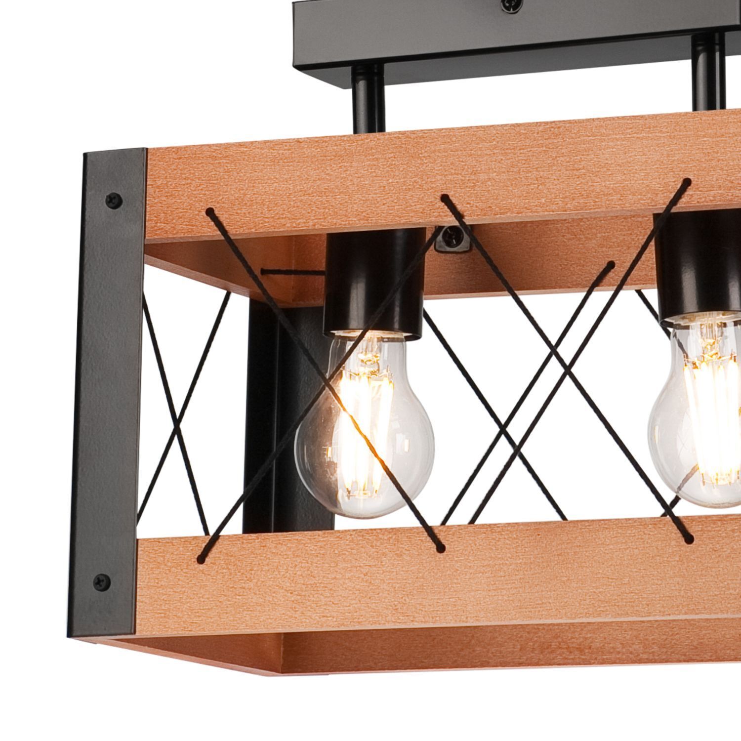 Deckenleuchte Rustikal eckig L: 33 cm 2x E27 Holz Metall