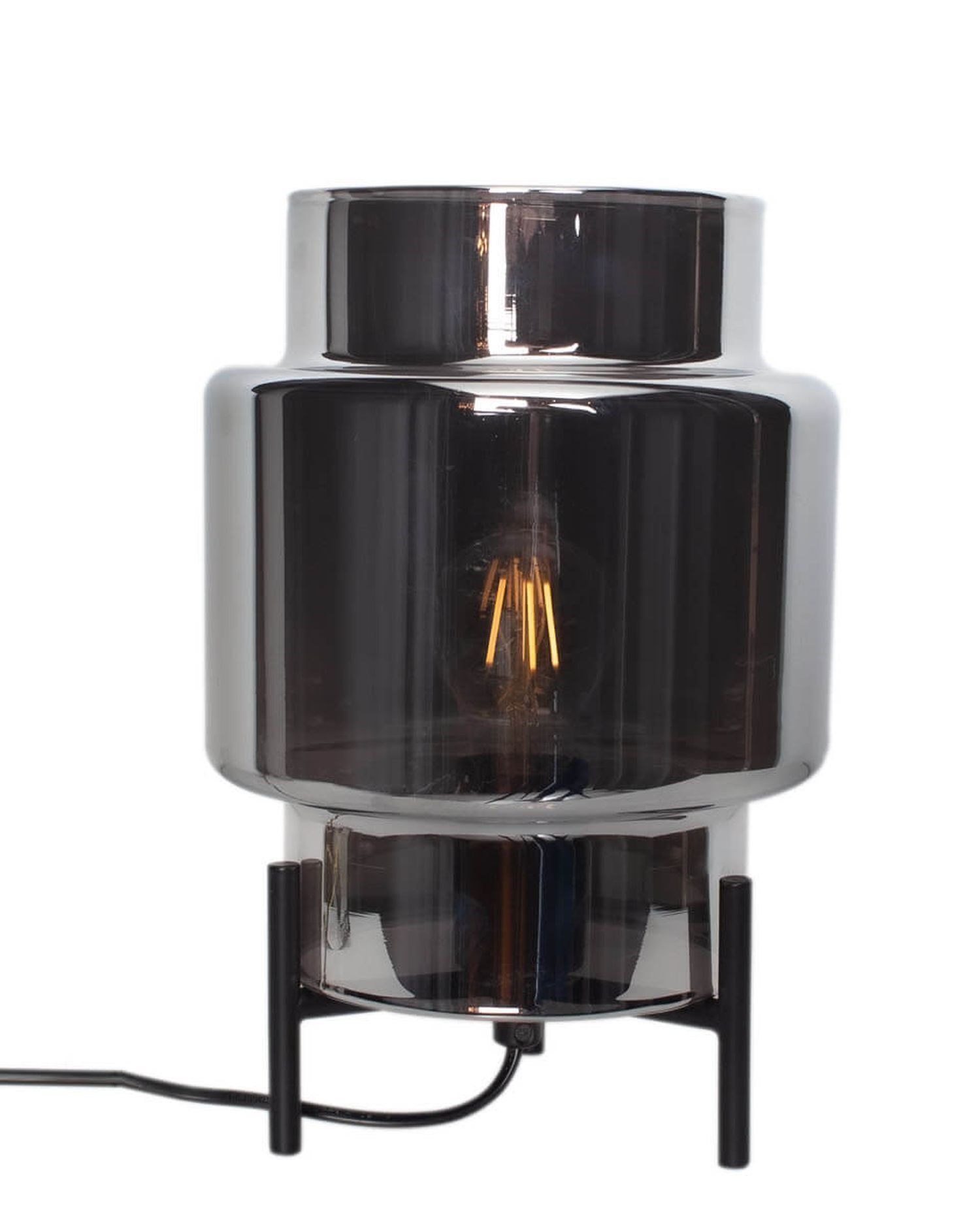 Tischlampe Dreibein 29 cm Metall Rauchglas für E27