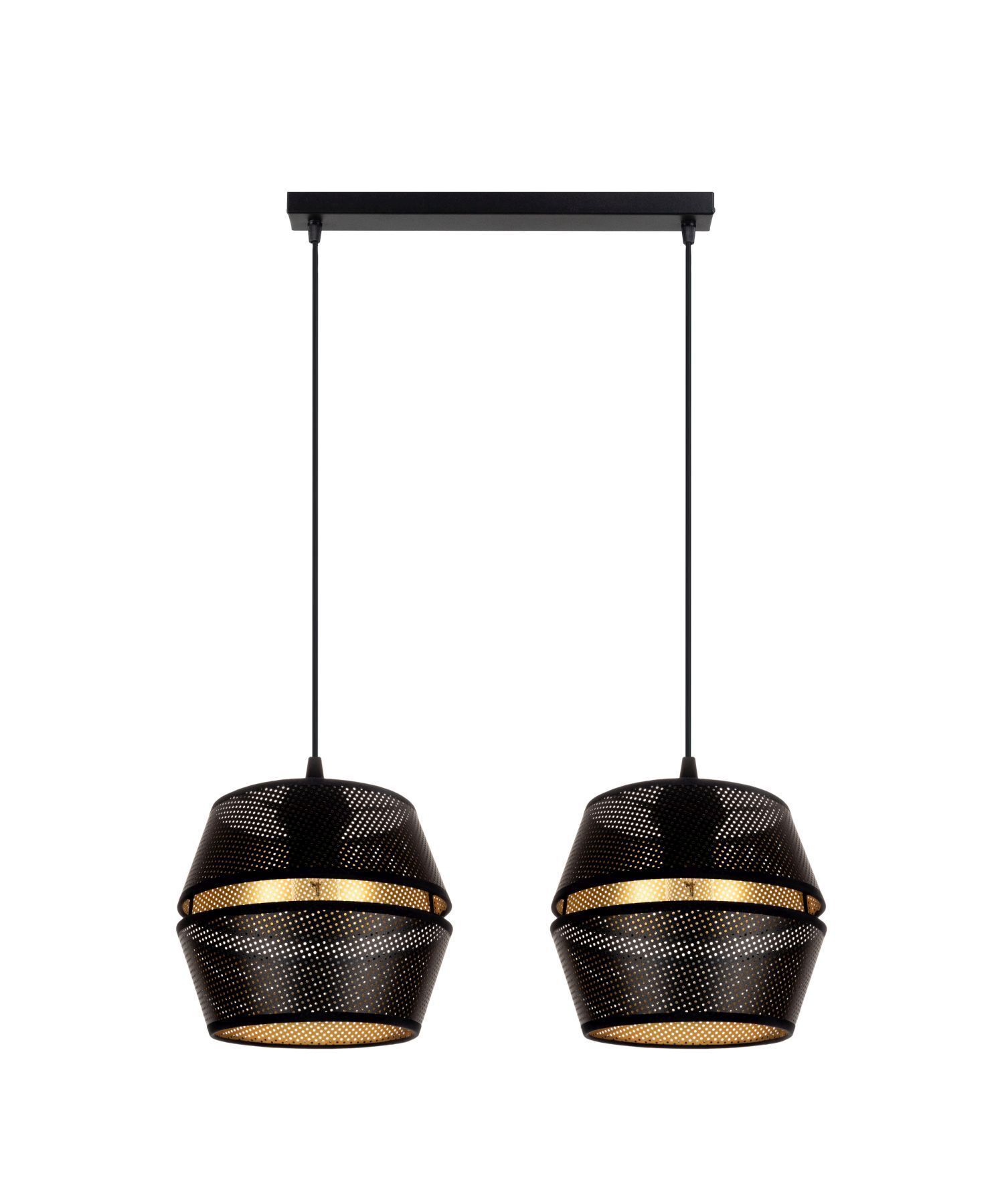 Hängelampe Metall Schwarz Gold E27 50 cm lang 2-flammig